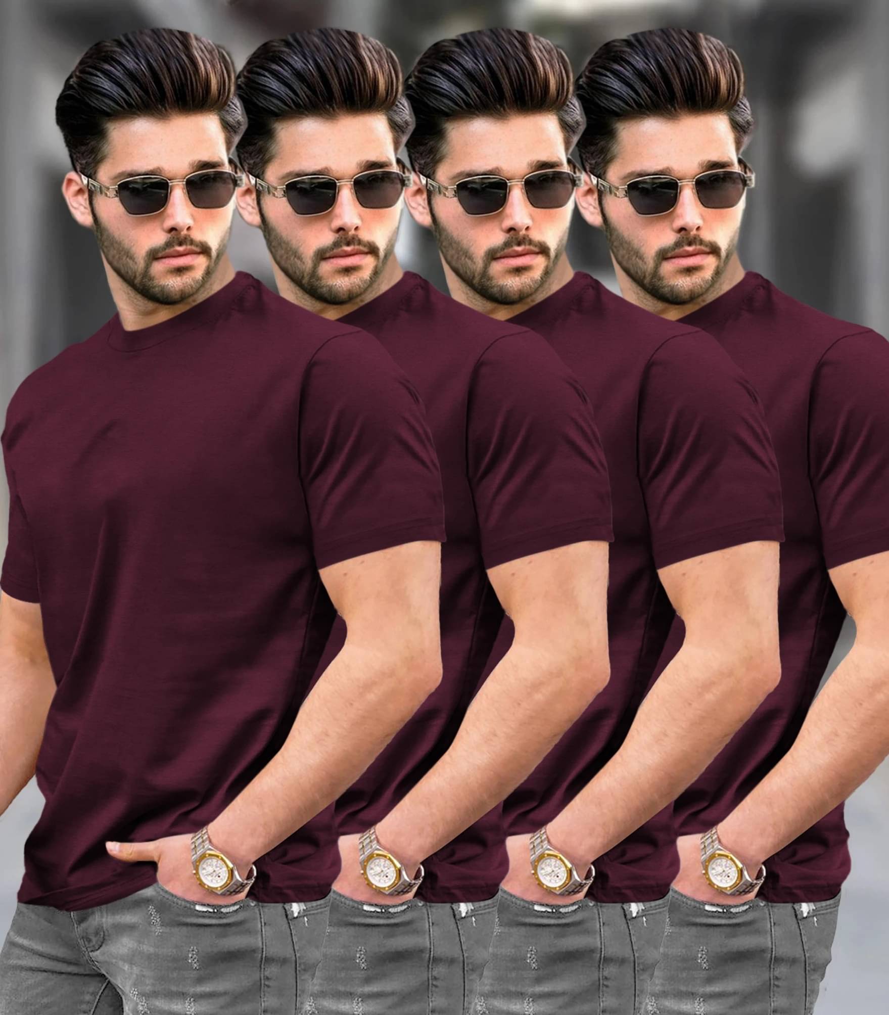 Tripr Men Cotton Blend Regular Fit Solid T-Shirt ( Maroon ) Tripr Men Cotton Blend Regular Fit Solid T-Shirt ( Maroon )