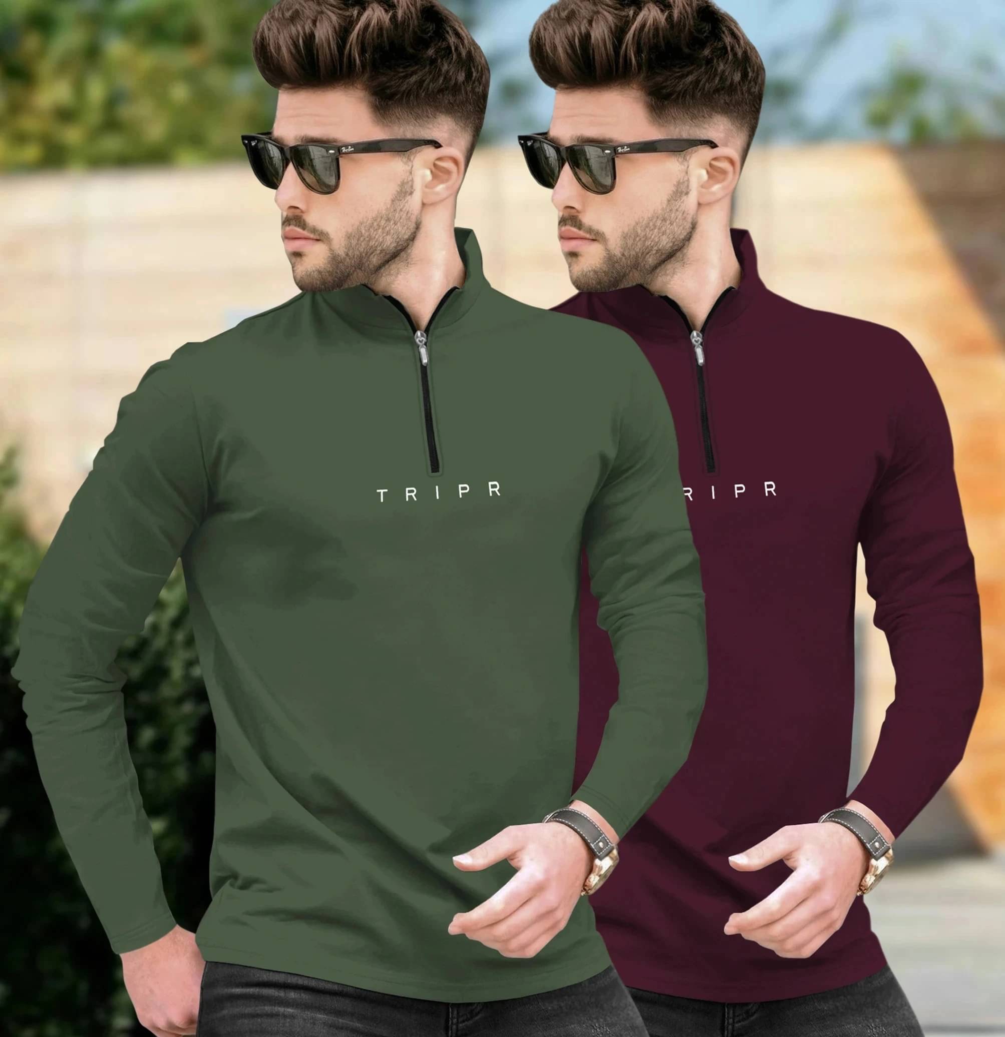 Tripr Men Cotton Blend Regular Fit Solid T-Shirt ( Multicolor ) Tripr Men Cotton Blend Regular Fit Solid T-Shirt ( Multicolor )