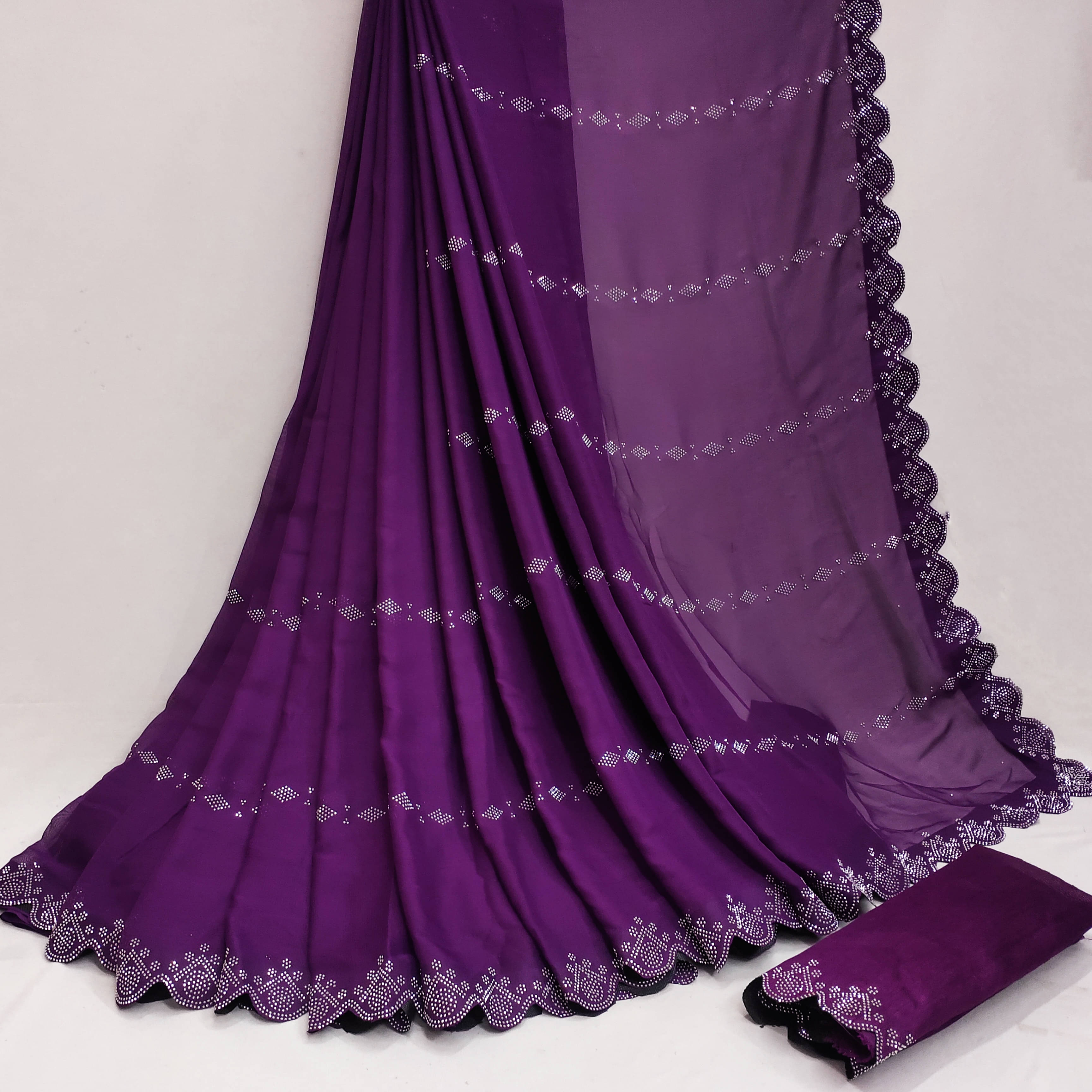    			V FANCY Georgette Solid Kanjeevaram Sarees With Stitched Blouse ( Wine )