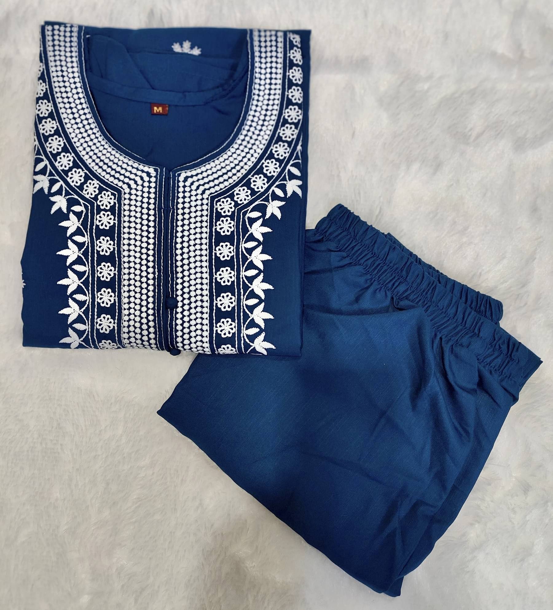     			VILOCHAN Women Cotton Embroidered A-line Kurti ( Blue )