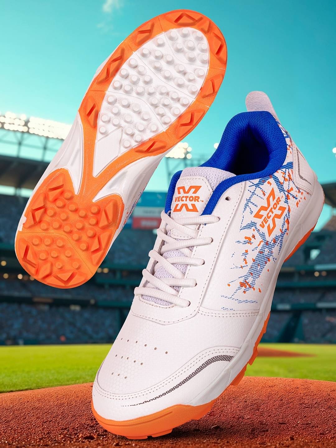 Vector X Target Plus White Orange Cricket Shoes Vector X Target Plus White Orange Cricket Shoes