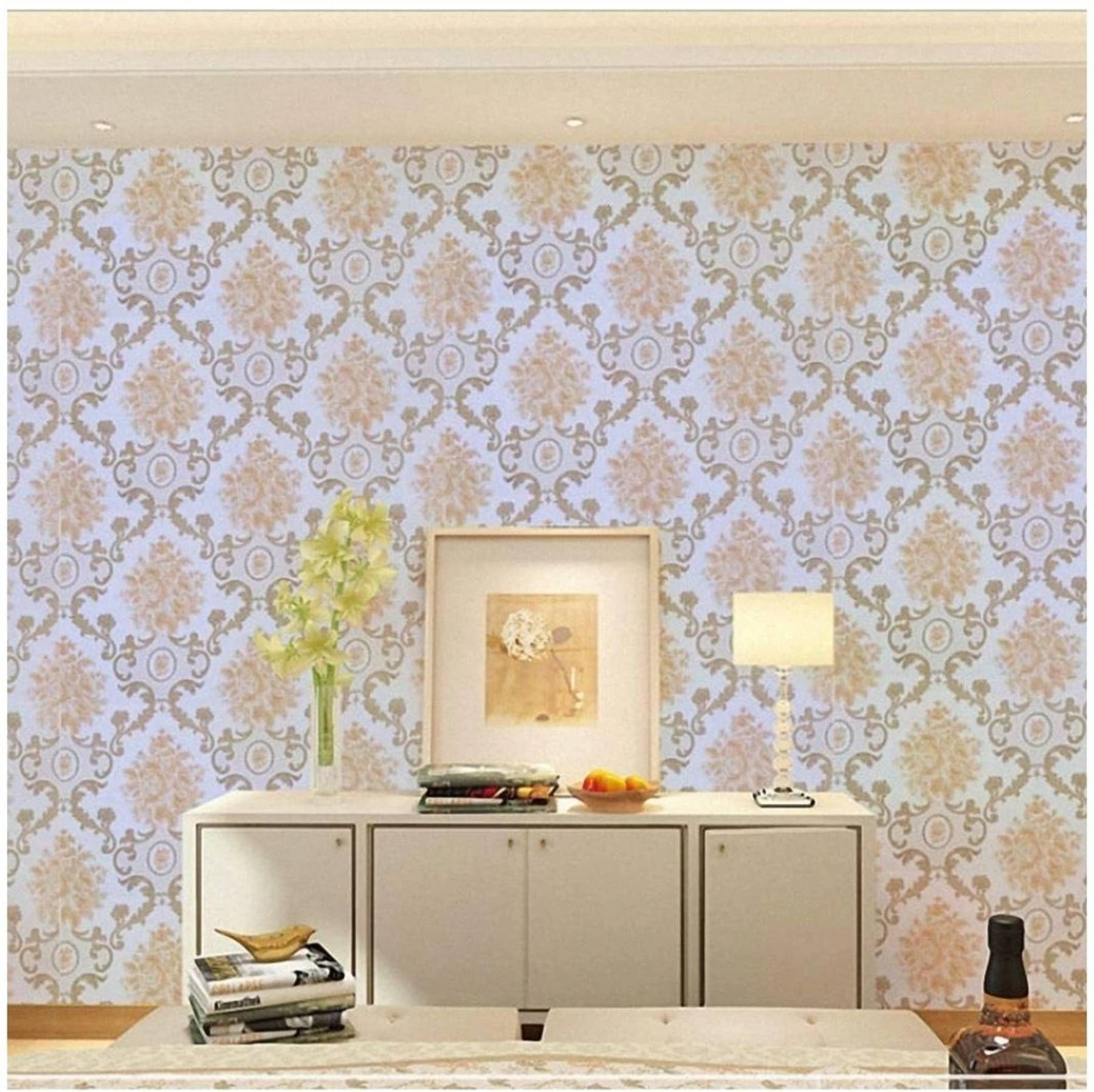     			WRUNJI,  GOLD  FLOWER Floral Self-Adhesive Wallpaper PVC Peel & Kitchen & Furniture Makeover(45x500 cm)