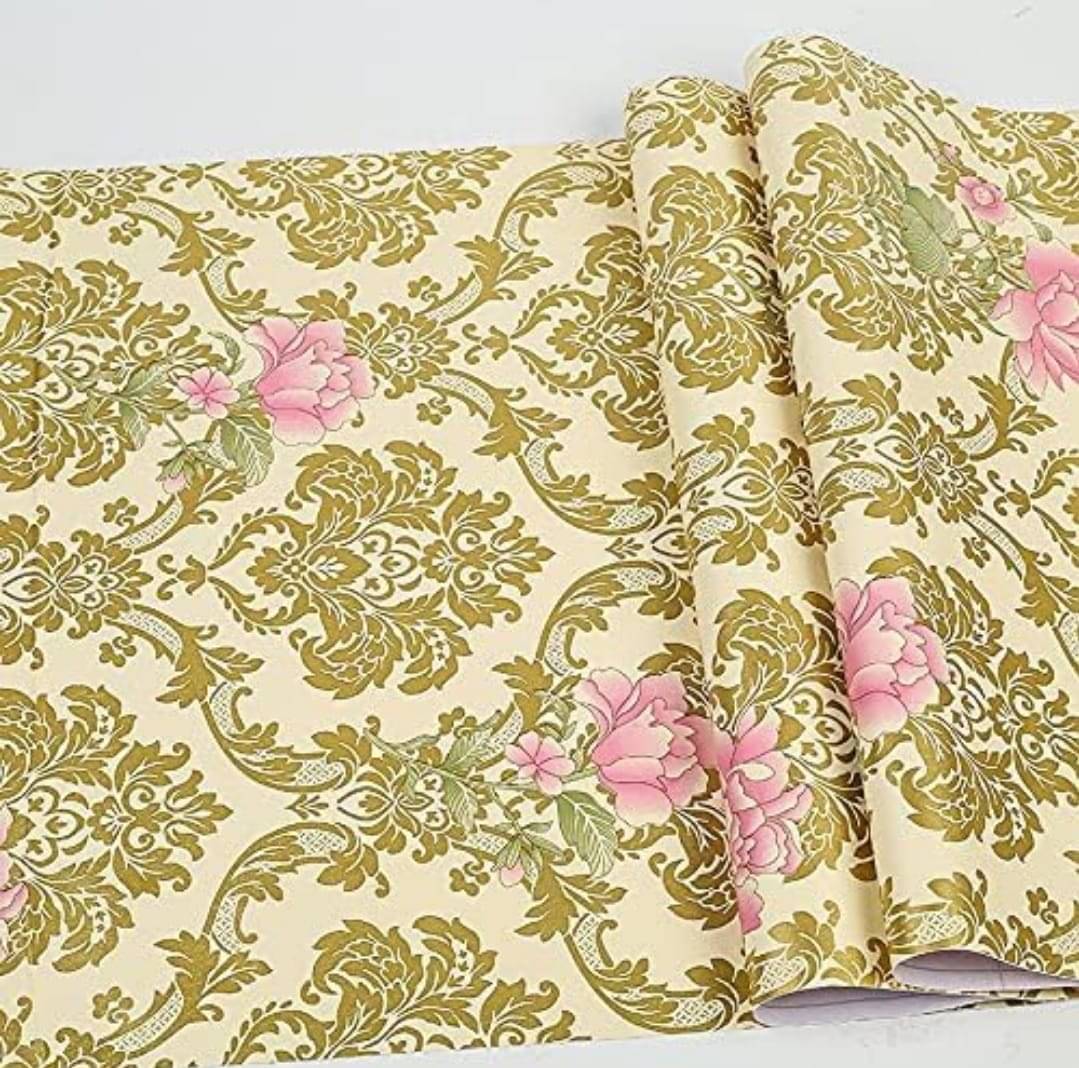     			WRUNJI, WHITE YELLOEW Floral Self-Adhesive Wallpaper PVC Peel & Kitchen & Furniture Makeover(45x500 cm)