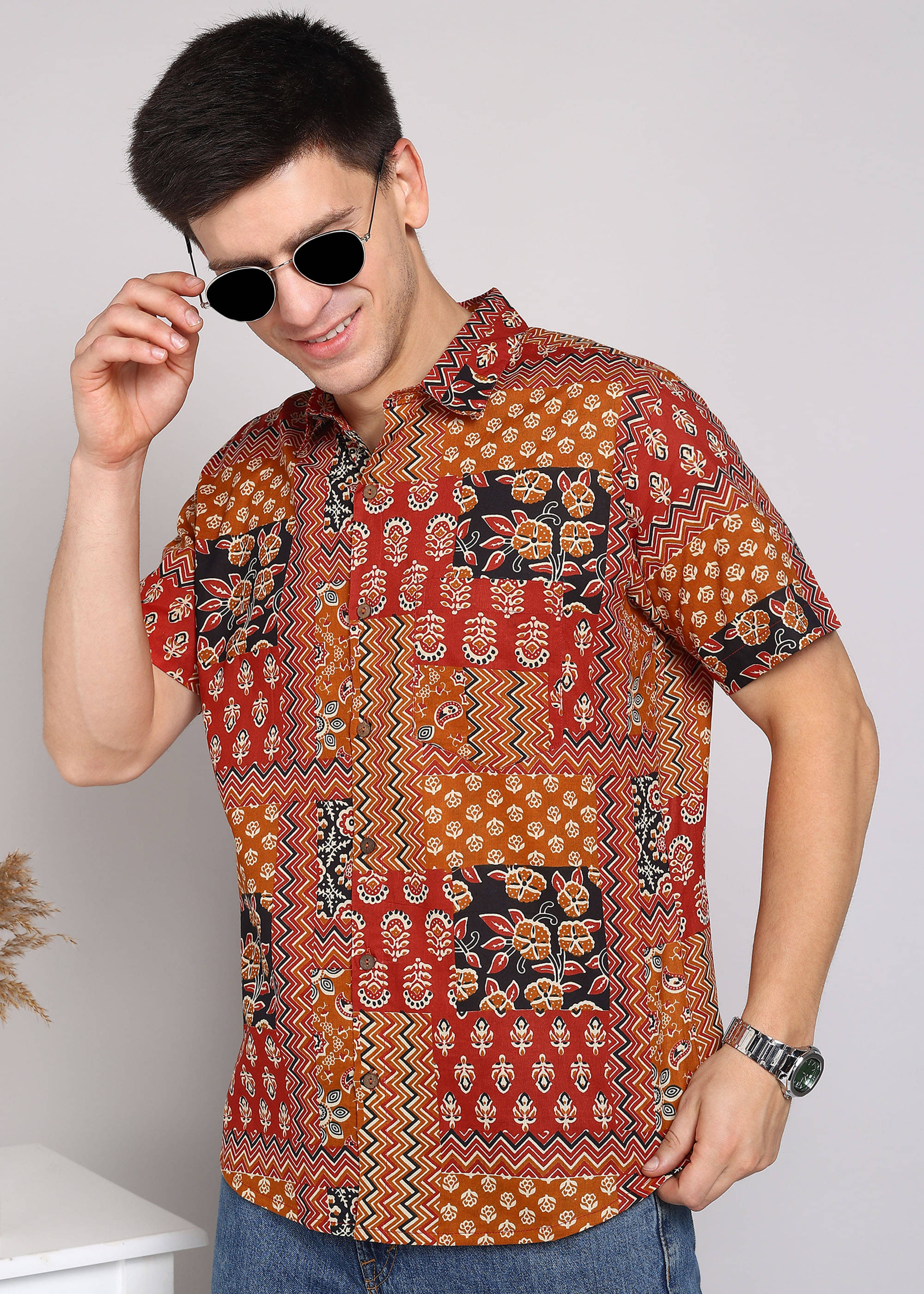 Yash Gallery Cotton Blend Regular Fit Printed Half Sleeves Men's Casual Shirt - Multi ( Pack of 1 ) Yash Gallery Cotton Blend Regular Fit Printed Half Sleeves Men's Casual Shirt - Multi ( Pack of 1 )