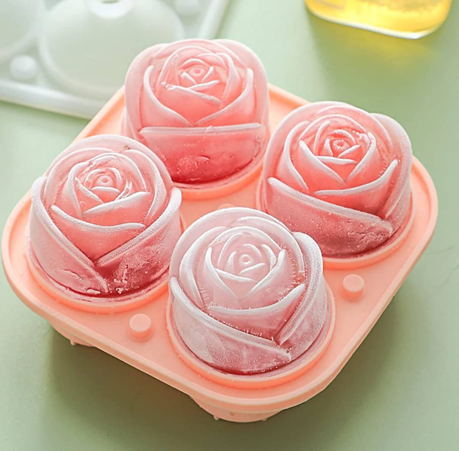     			4 Cells Big Silicone Ice Cube Maker Form Food Grade Silica Gel Ice Maker ModelingFor Ice Candy Cake Pudding Chocolate Molds Easy-Release Rose Shape Ice Cube Trays Molds (1)