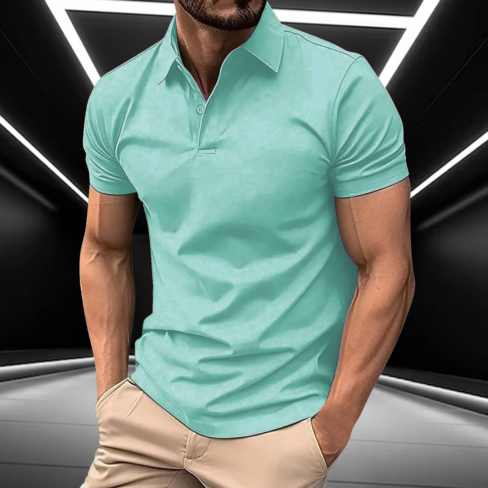     			AIN6 Men Cotton Blend Regular Fit Solid Polo T Shirt ( Aqua )