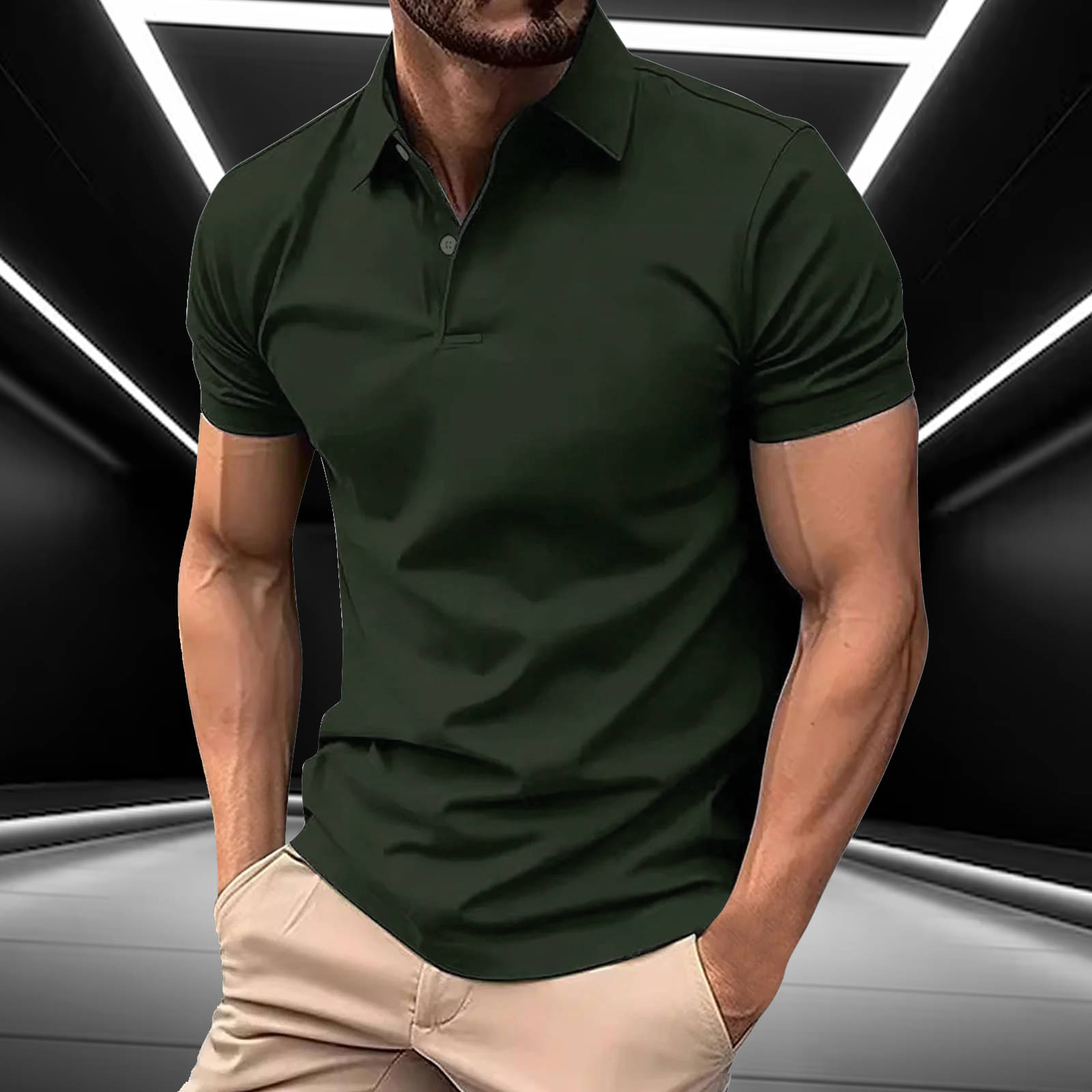     			AIN6 Men Cotton Blend Regular Fit Solid Polo T Shirt ( Olive )