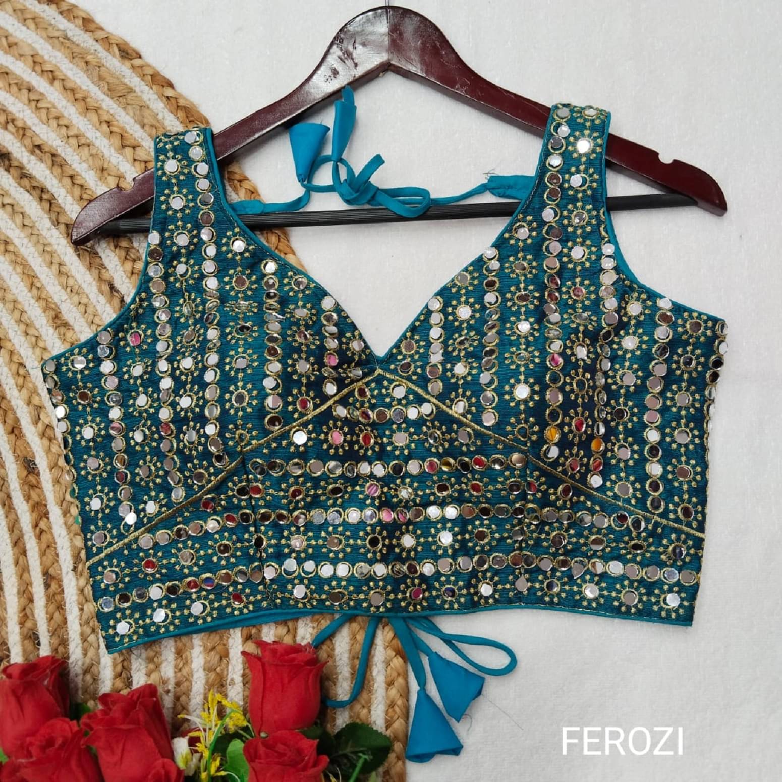 ARZ Turquoise Readymade with Pad Silk Women's Blouse ( Pack of 1 ) ARZ Turquoise Readymade with Pad Silk Women's Blouse ( Pack of 1 )