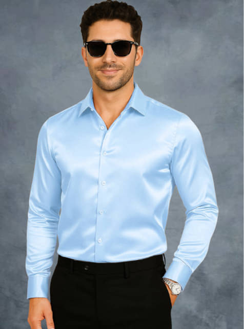 ATTIREVAL Satin Regular Fit Full Sleeves Men's Formal Shirt - Blue ( Pack of 1 ) ATTIREVAL Satin Regular Fit Full Sleeves Men's Formal Shirt - Blue ( Pack of 1 )