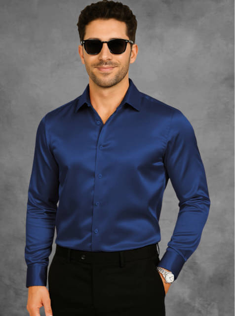     			ATTIREVAL Satin Regular Fit Full Sleeves Men's Formal Shirt - Navy Blue ( Pack of 1 )