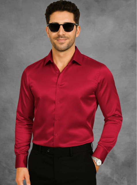 ATTIREVAL Satin Regular Fit Full Sleeves Men's Formal Shirt - Red ( Pack of 1 ) ATTIREVAL Satin Regular Fit Full Sleeves Men's Formal Shirt - Red ( Pack of 1 )