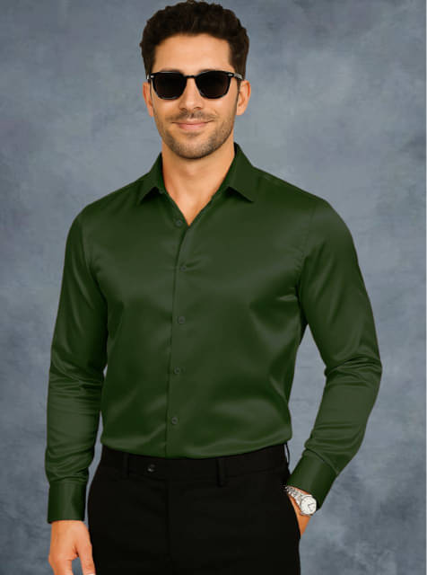     			ATTIREVAL Satin Regular Fit Full Sleeves Men's Formal Shirt - Olive ( Pack of 1 )