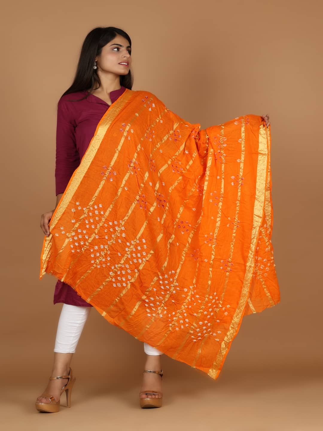 Anjaneya Creations Women Cotton Dupatta ( Orange , Pack of 1 ) - Dupattas & Shawls | Buy online on ZillyBuy