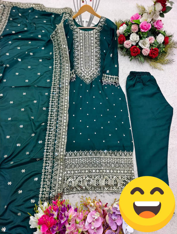 BHAGYASHRAY Women Silk Embroidered Straight Kurti With Pants ( Blue ) BHAGYASHRAY Women Silk Embroidered Straight Kurti With Pants ( Blue )