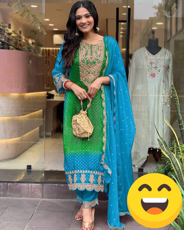     			BHAGYASHRAY Women Silk Embroidered Straight Kurti With Pants ( Blue )
