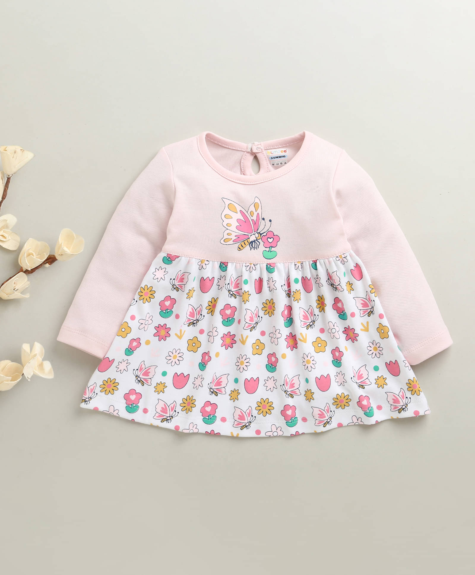     			BUMZEE Pack of 1 Baby Girls Cotton Dress ( Pink & White )