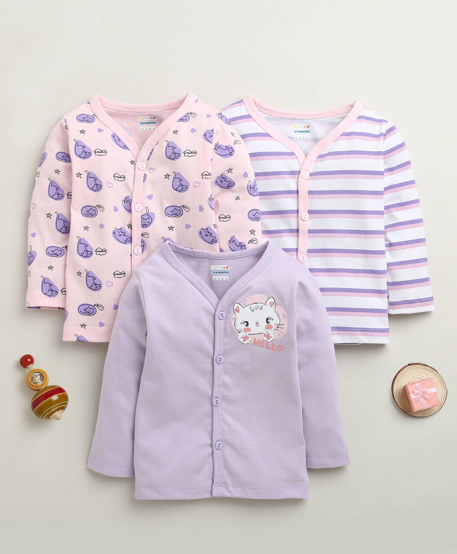     			BUMZEE Pack of 3 Baby Girls Cotton T-Shirt ( Purple )