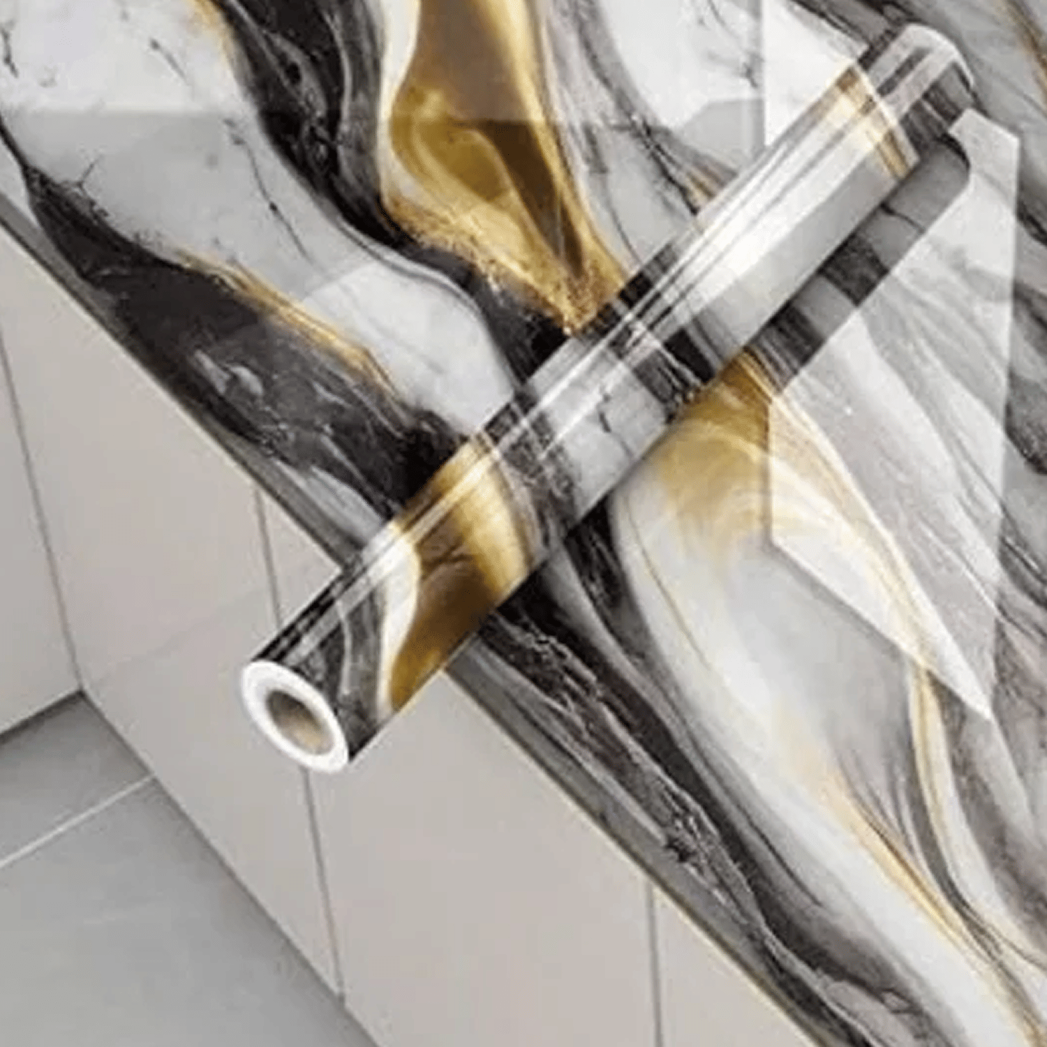     			Black Gold Marble Self Adhesive Wallpaper Roll – Waterproof PVC Peel and Stick Wall & Furniture Decorative Sheet