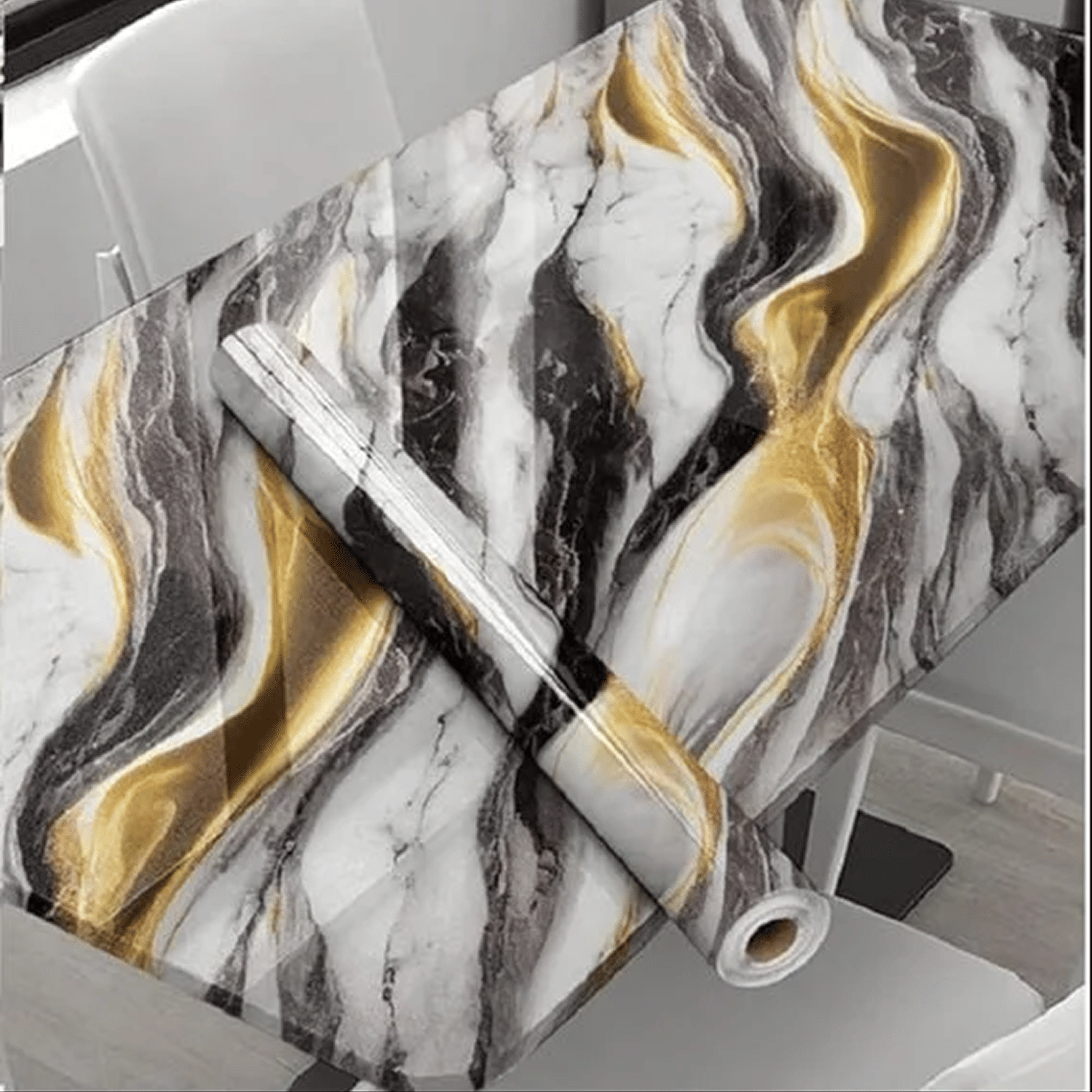 Black Gold Marble Self Adhesive Wallpaper Roll – Waterproof PVC Peel and Stick Wall & Furniture Decorative Sheet     			Black Gold Marble Self Adhesive Wallpaper Roll – Waterproof PVC Peel and Stick Wall & Furniture Decorative Sheet