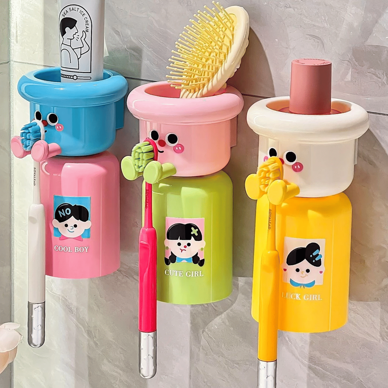     			Cartoon Wall Mounted Toothpaste Dispenser for Kids – Cute Bathroom Organizer (Multicolor, 1Pcs)