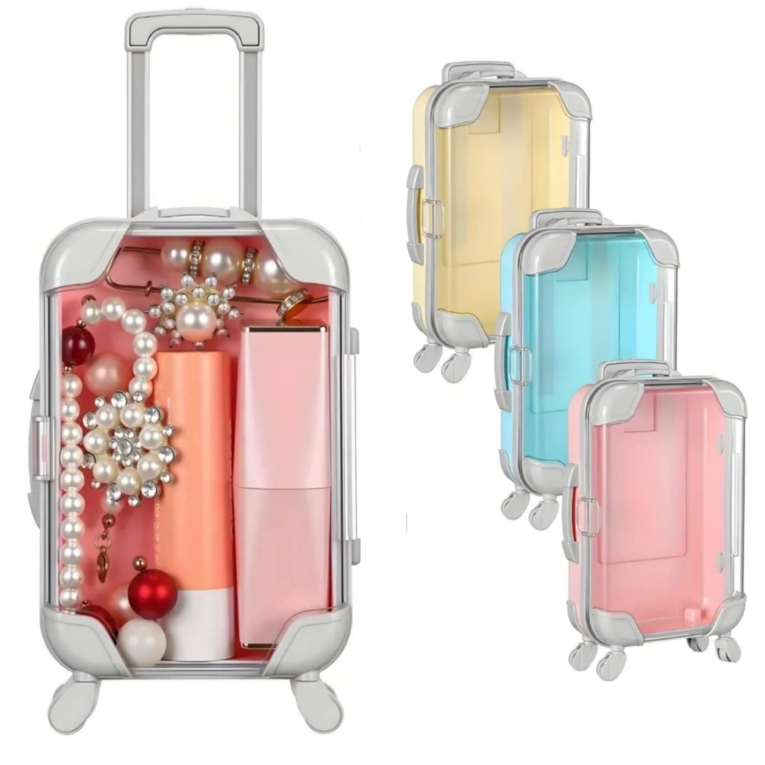    			Cute Mini Trolley Suitcase for Eyelashes Storage Box Makeup Jewelry Small Accessories Mini Cosmetic Organizer for False Lashes Earrings Case Travel Essentials - 1 PCS
