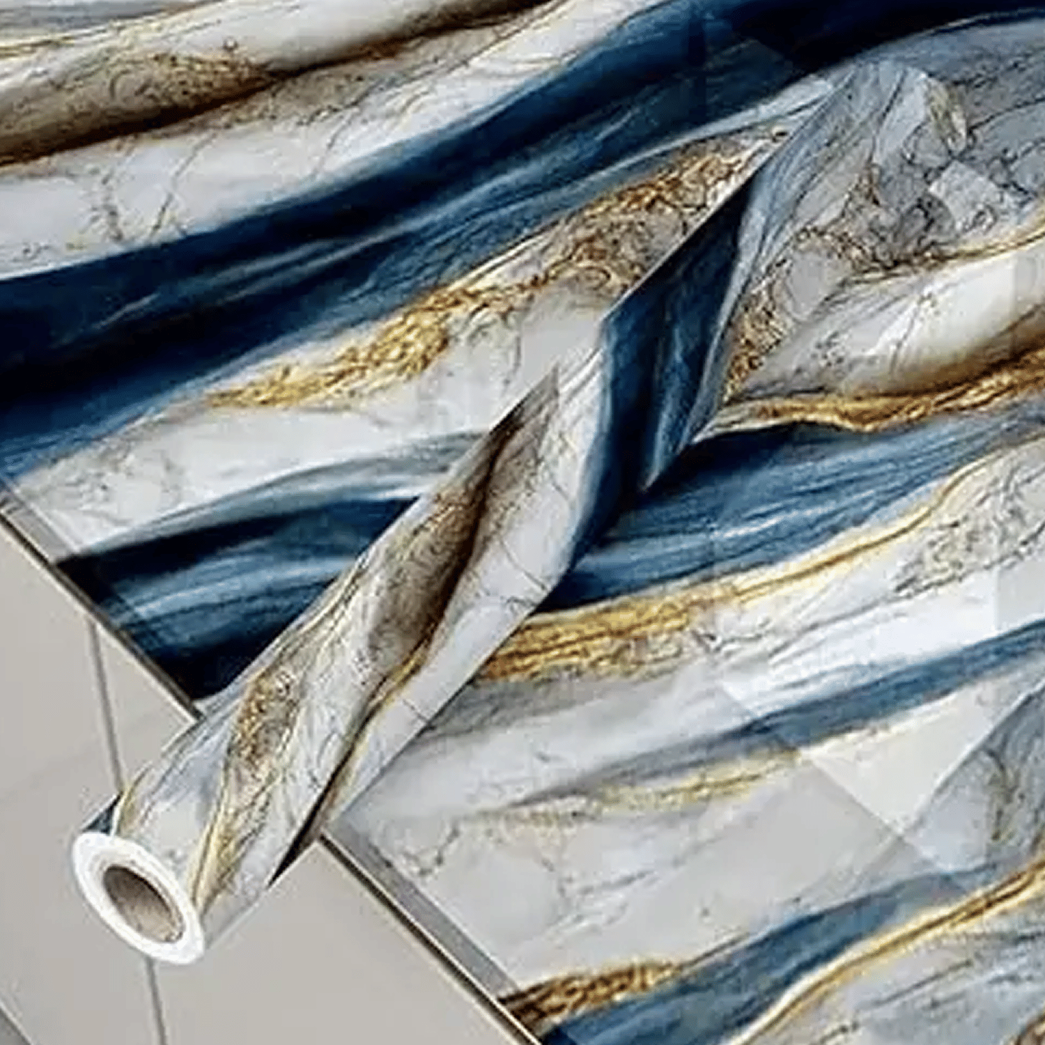 Dark Blue Gold Marble Foil Wallpaper - Waterproof and Oil-Proof Self-Adhesive DIY Sticker for Furniture, Kitchen, Cabinets, Almirahs, Wardrobes, and Tabletops (1 Pcs) Dark Blue Gold Marble Foil Wallpaper - Waterproof and Oil-Proof Self-Adhesive DIY Sticker for Furniture, Kitchen, Cabinets, Almirahs, Wardrobes, and Tabletops (1 Pcs)
