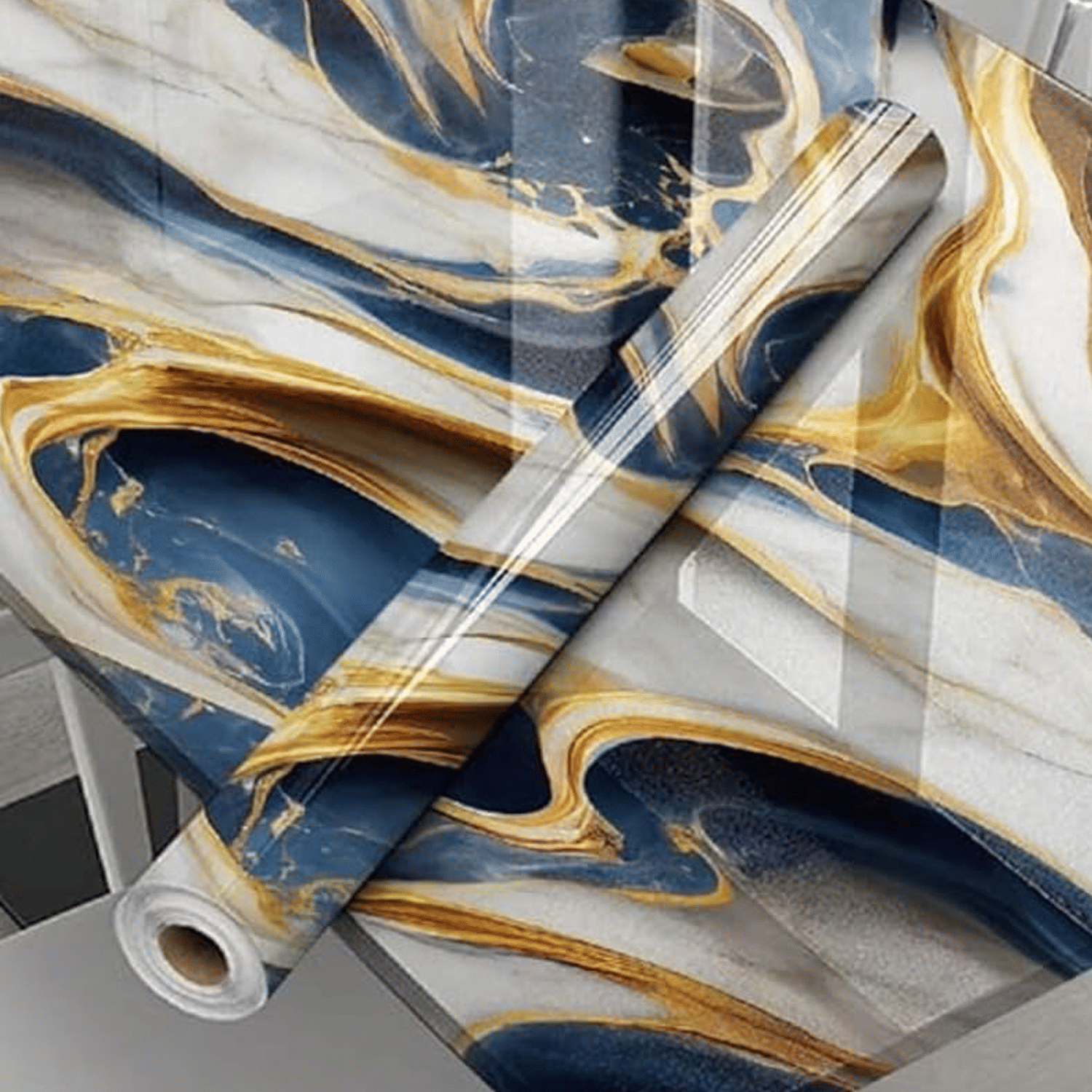     			Dark Blue Gold Marble Foil Wallpaper - Waterproof and Oil-Proof Self-Adhesive DIY Sticker for Furniture, Kitchen, Cabinets, Almirahs, Wardrobes, and Tabletops (1 Pcs)