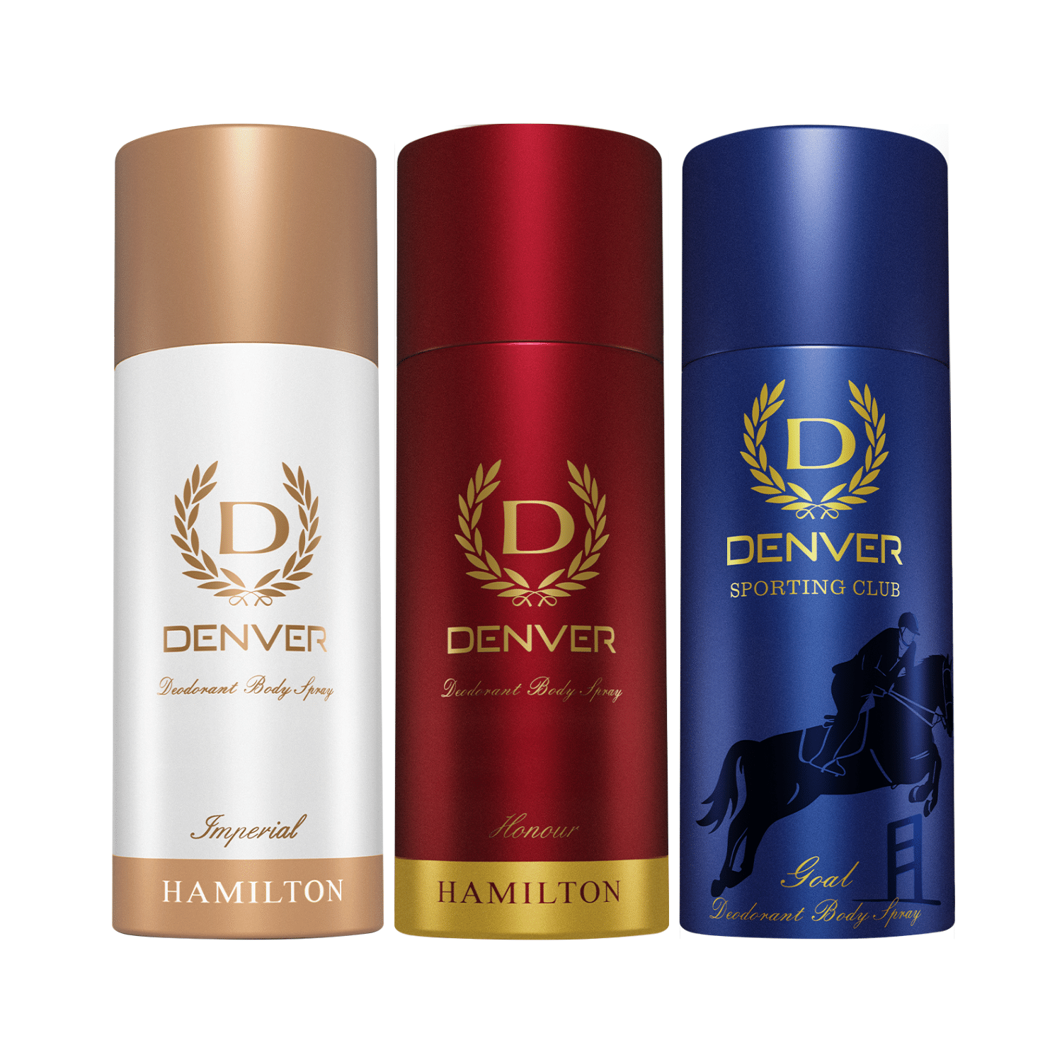     			Denver Imperial, Honour 150ml  & Goal 165ml Deodorant Spray for Men 465 ml ( Pack of 3 )