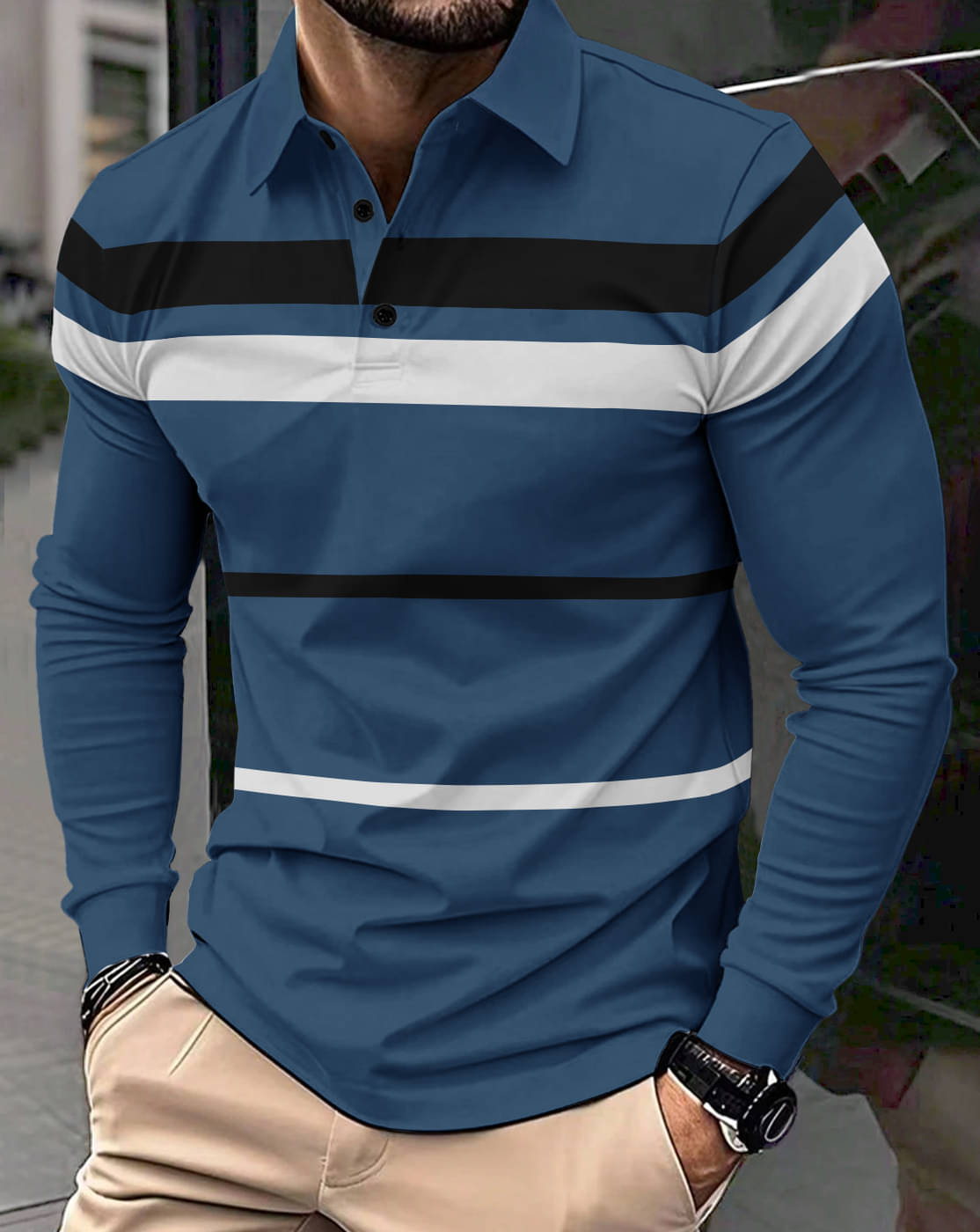 Eyebogler Men Polyester Regular Fit Striped Polo T Shirt ( Blue ) Eyebogler Men Polyester Regular Fit Striped Polo T Shirt ( Blue )