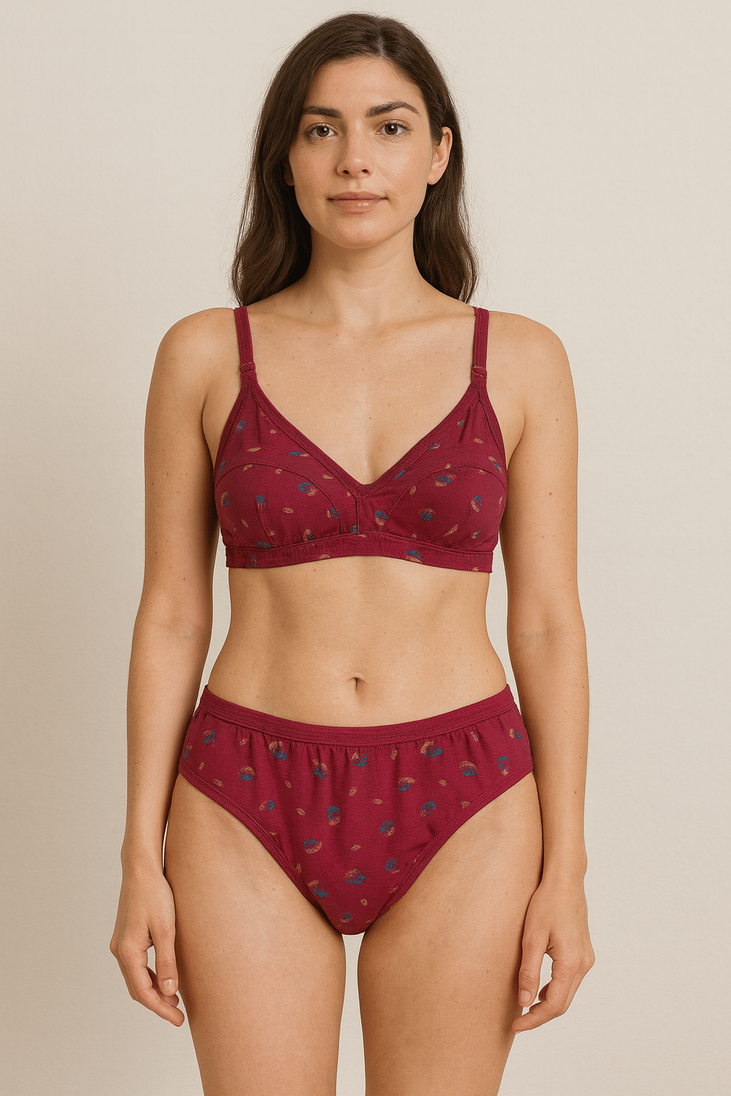     			HERBLOURE Cotton Blend Non Padded Bra & Panty Set ( Red , Pack of 1 )