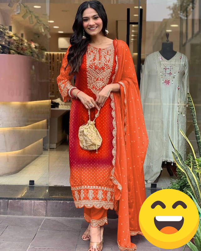 HEXA INFOSYS Women Silk Embroidered Straight Kurti With Pants ( Orange ) HEXA INFOSYS Women Silk Embroidered Straight Kurti With Pants ( Orange )