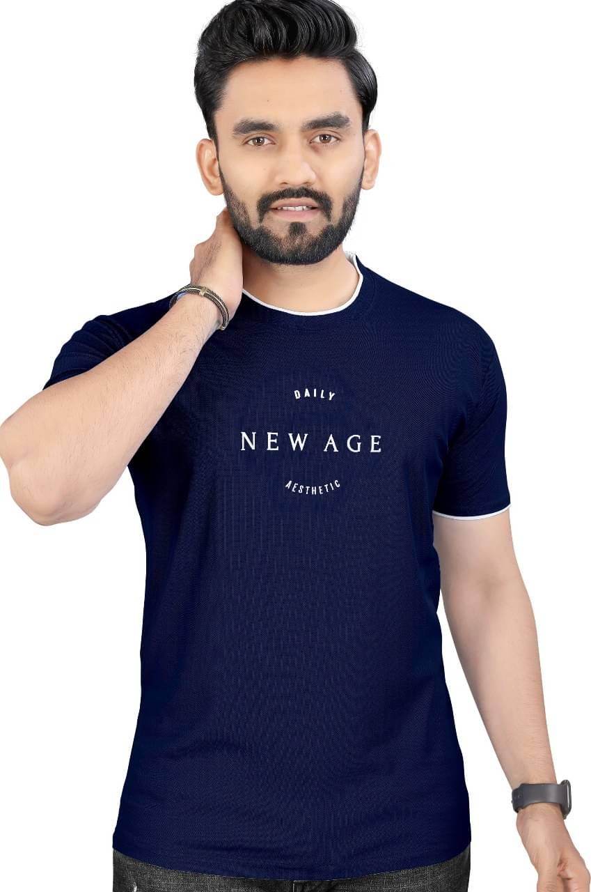     			Jay Jagdamba suit house Men Cotton Blend Regular Fit Solid T-Shirt ( Navy Blue )