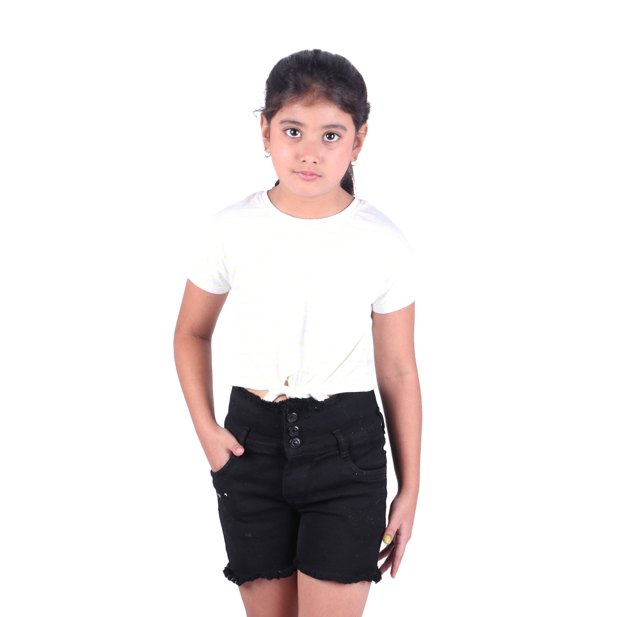 Kidzee Kingdom Pack of 1 Girls Cotton T-shirt & Shorts ( White & Black )     			Kidzee Kingdom Pack of 1 Girls Cotton T-shirt & Shorts ( White & Black )