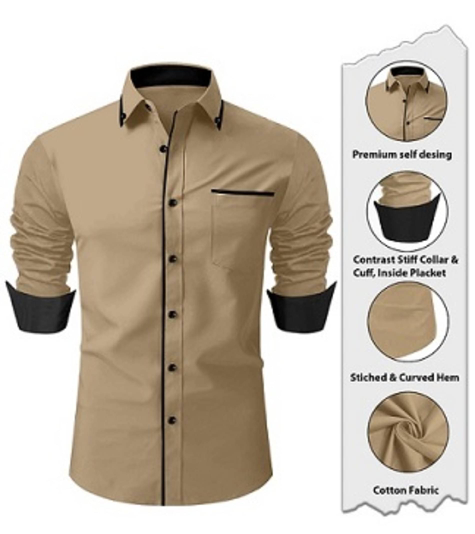     			LAXBON Cotton Blend Regular Fit Solids Full Sleeves Men's Casual Shirt - Beige ( Pack of 1 )