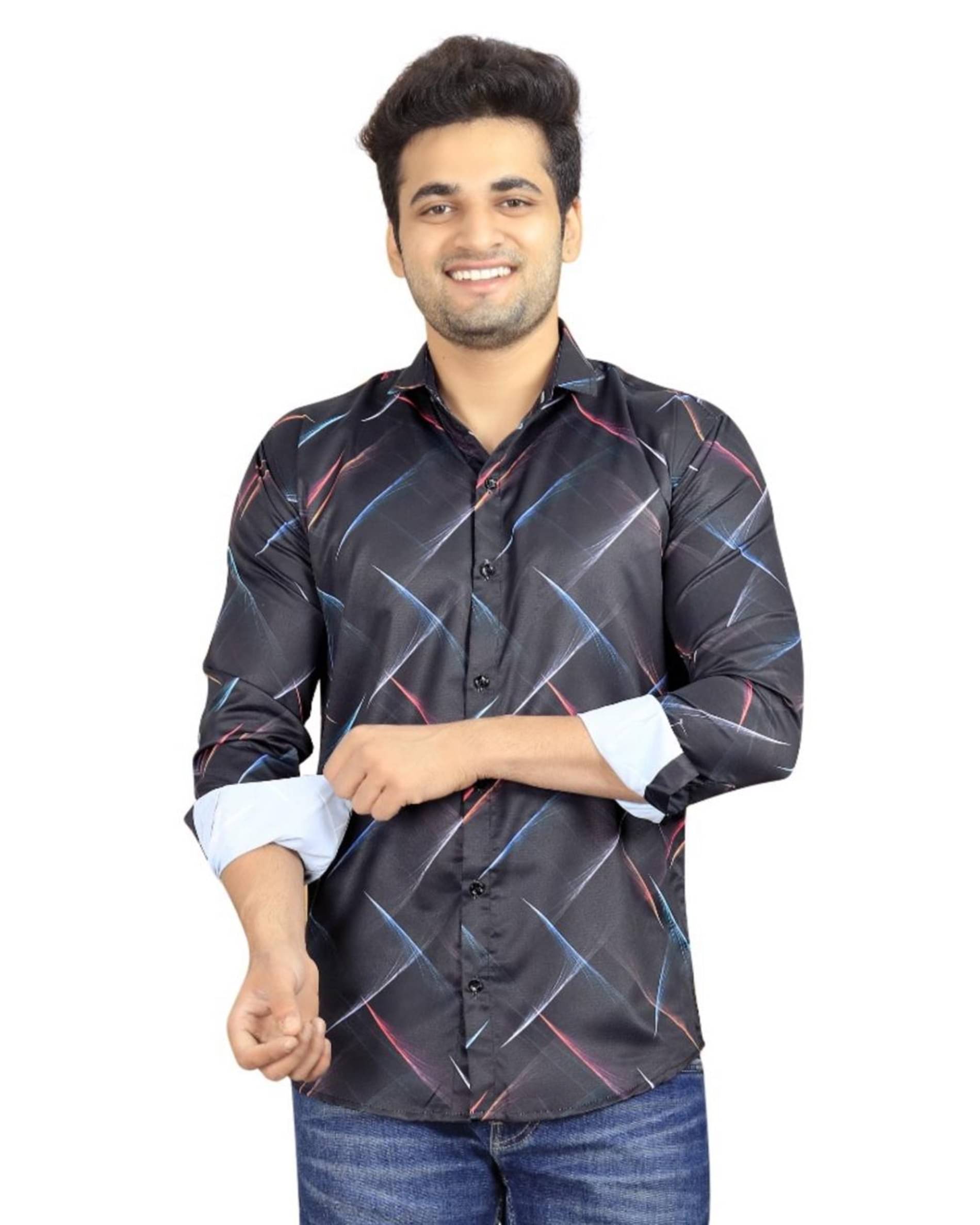     			LAXBON Cotton Blend Regular Fit Printed Full Sleeves Men's Casual Shirt - Black ( Pack of 1 )