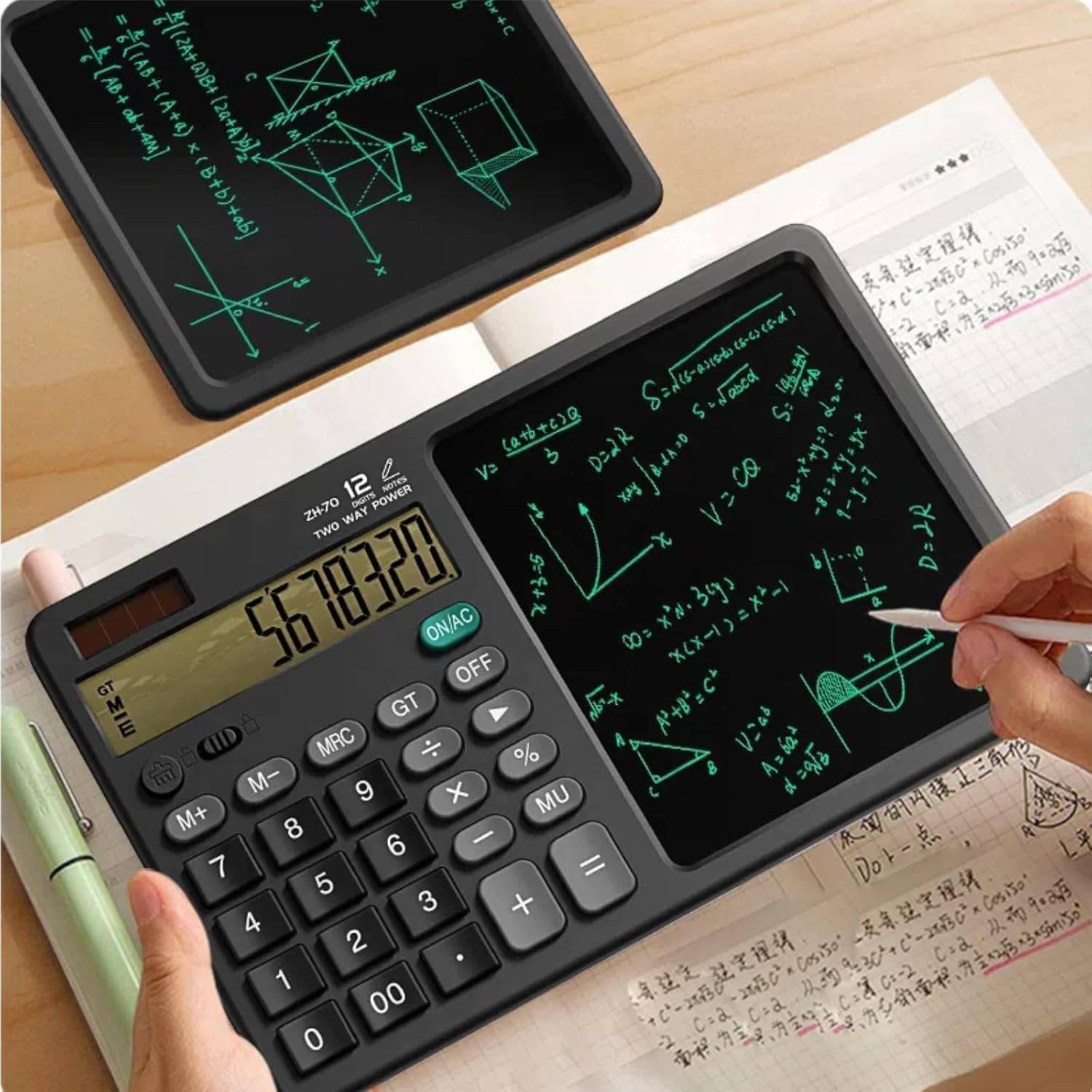     			LCD Writing Calculator with Digital Notepad, 12-Digit Display Desktop Calculator with Hand-Writing LCD Display Notepad, Solar Powered Standard Function Calculator for Office, School, Business