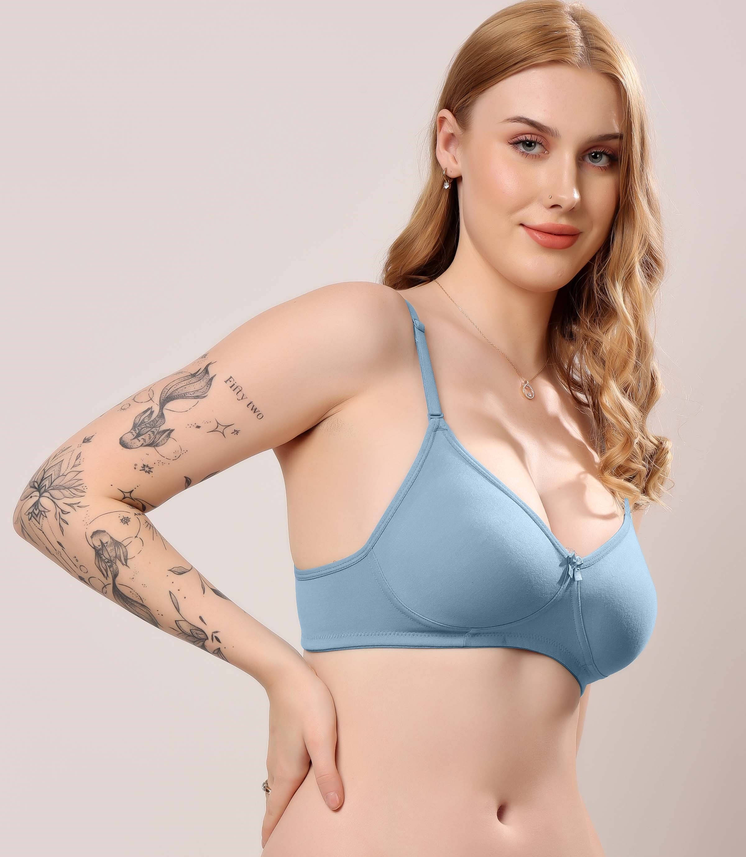     			LONDON HILLS Pack of 1 Cotton Blend Non Padded Everyday Bra For Women ( Blue )