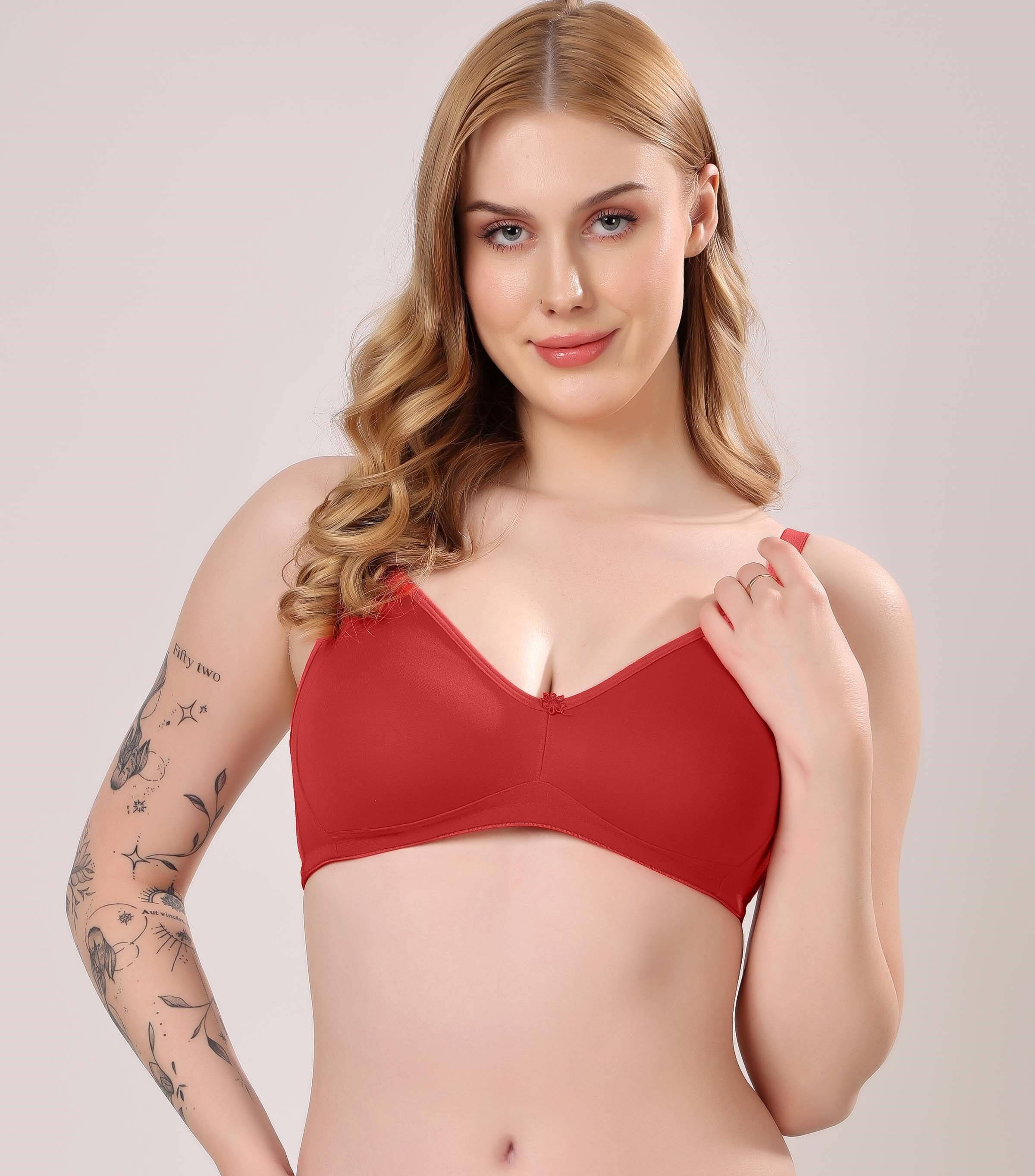     			LONDON HILLS Pack of 1 Cotton Blend Non Padded Everyday Bra For Women ( Red )