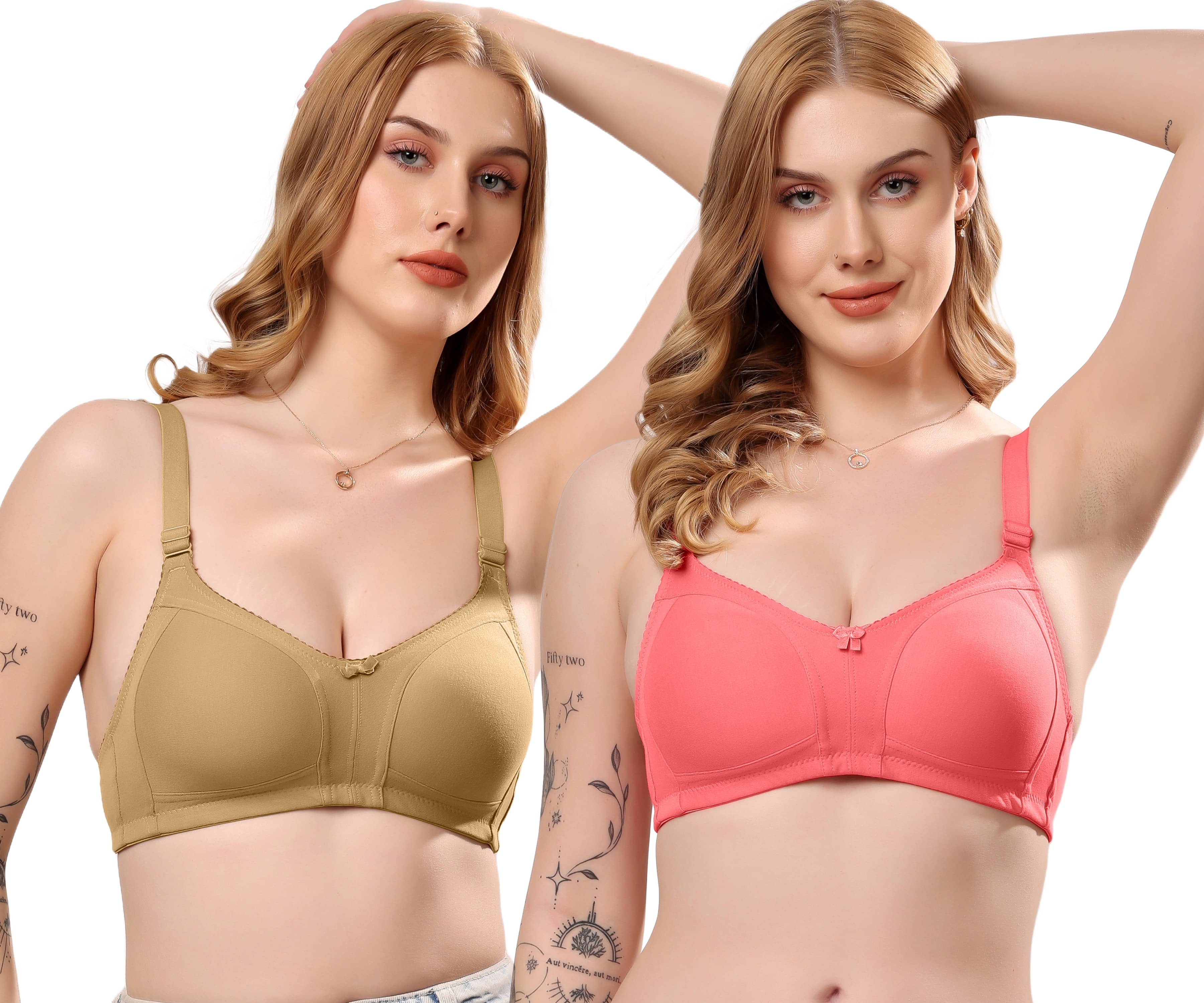 LONDON HILLS Pack of 2 Cotton Blend Non Padded Everyday Bra For Women ( Gold )