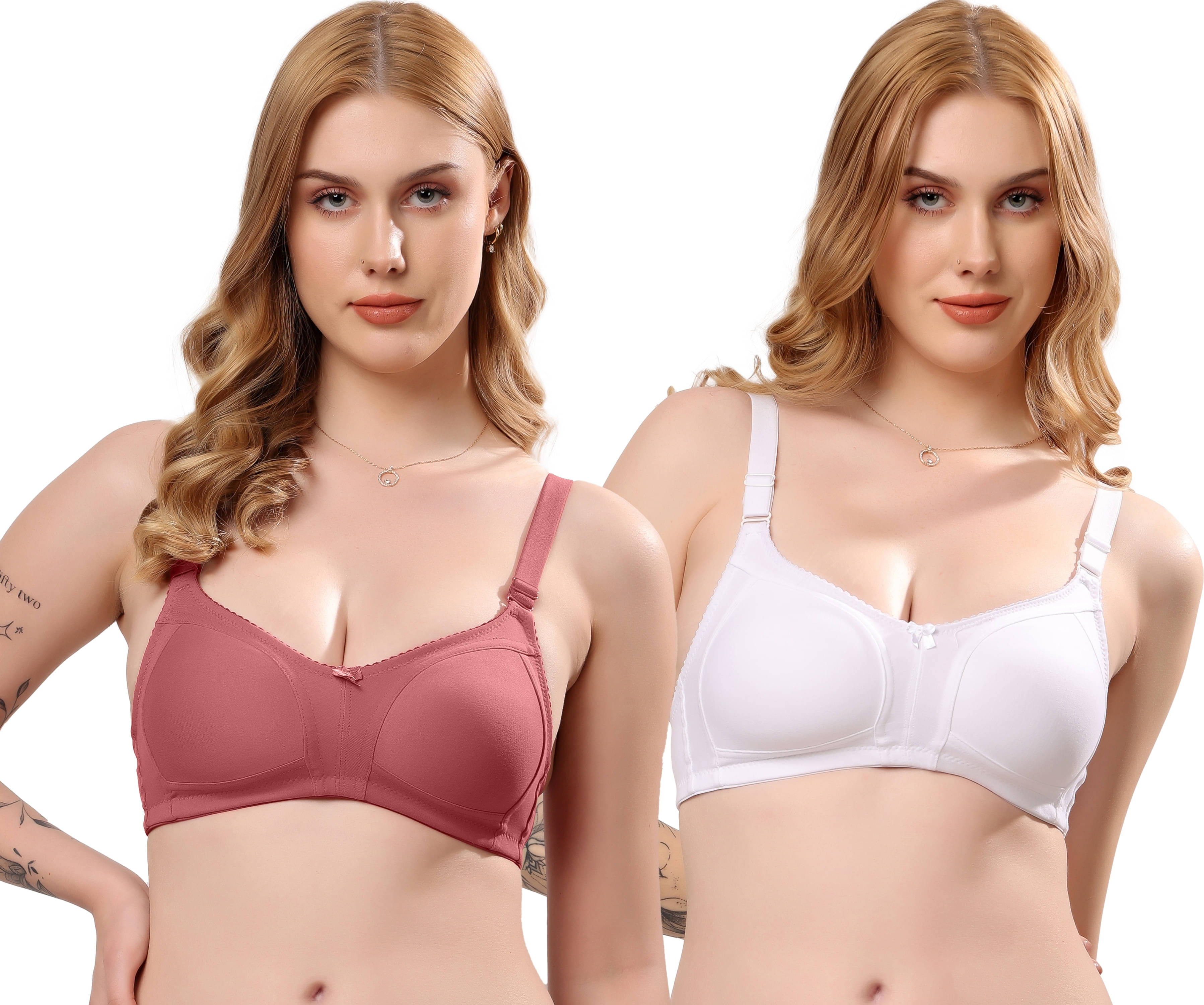 LONDON HILLS Pack of 2 Cotton Blend Non Padded Everyday Bra For Women ( Pink )     			LONDON HILLS Pack of 2 Cotton Blend Non Padded Everyday Bra For Women ( Pink )