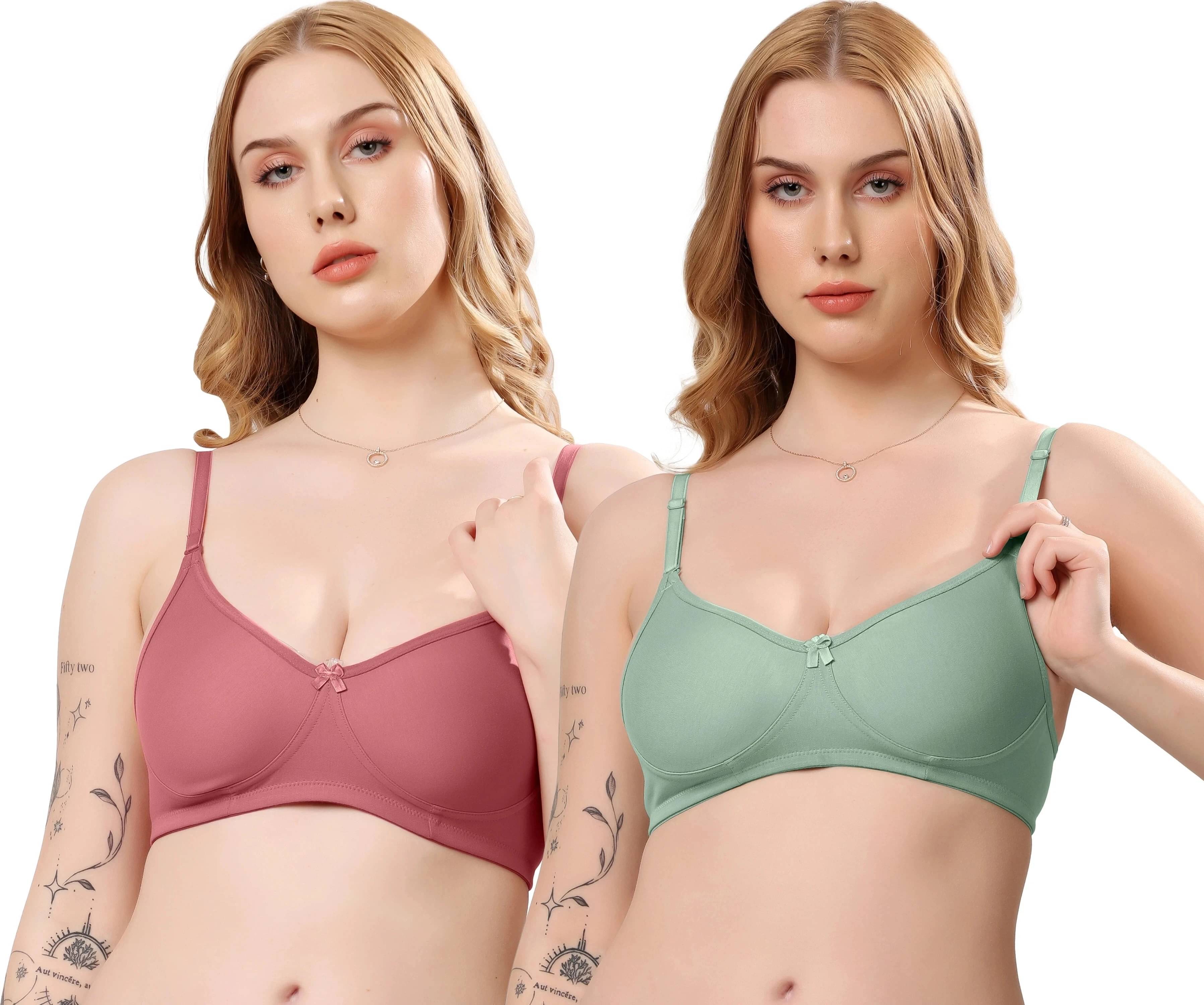 LONDON HILLS Pack of 2 Cotton Blend Non Padded Everyday Bra For Women ( Green ) LONDON HILLS Pack of 2 Cotton Blend Non Padded Everyday Bra For Women ( Green )