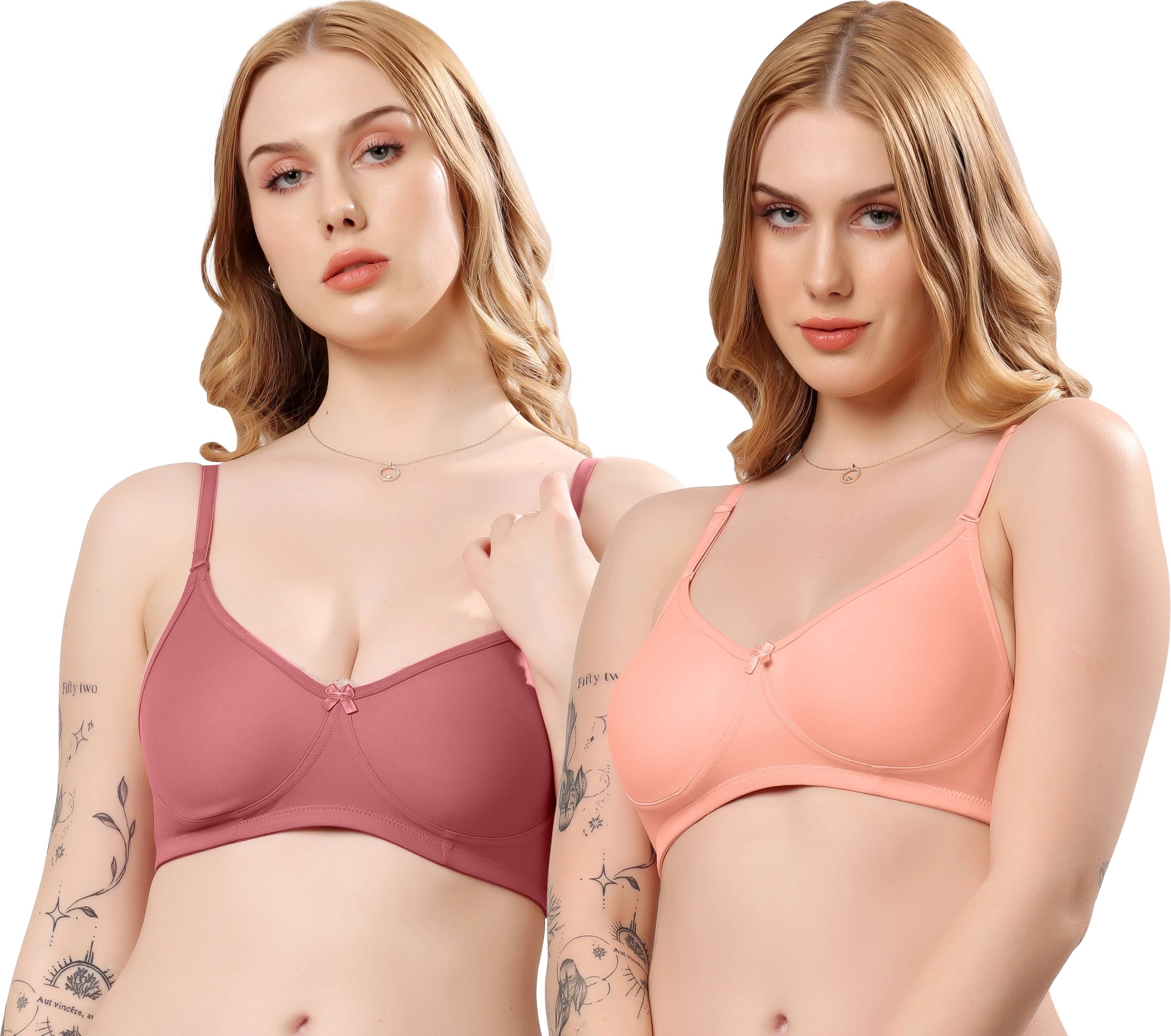     			LONDON HILLS Pack of 2 Cotton Blend Non Padded Everyday Bra For Women ( Peach )