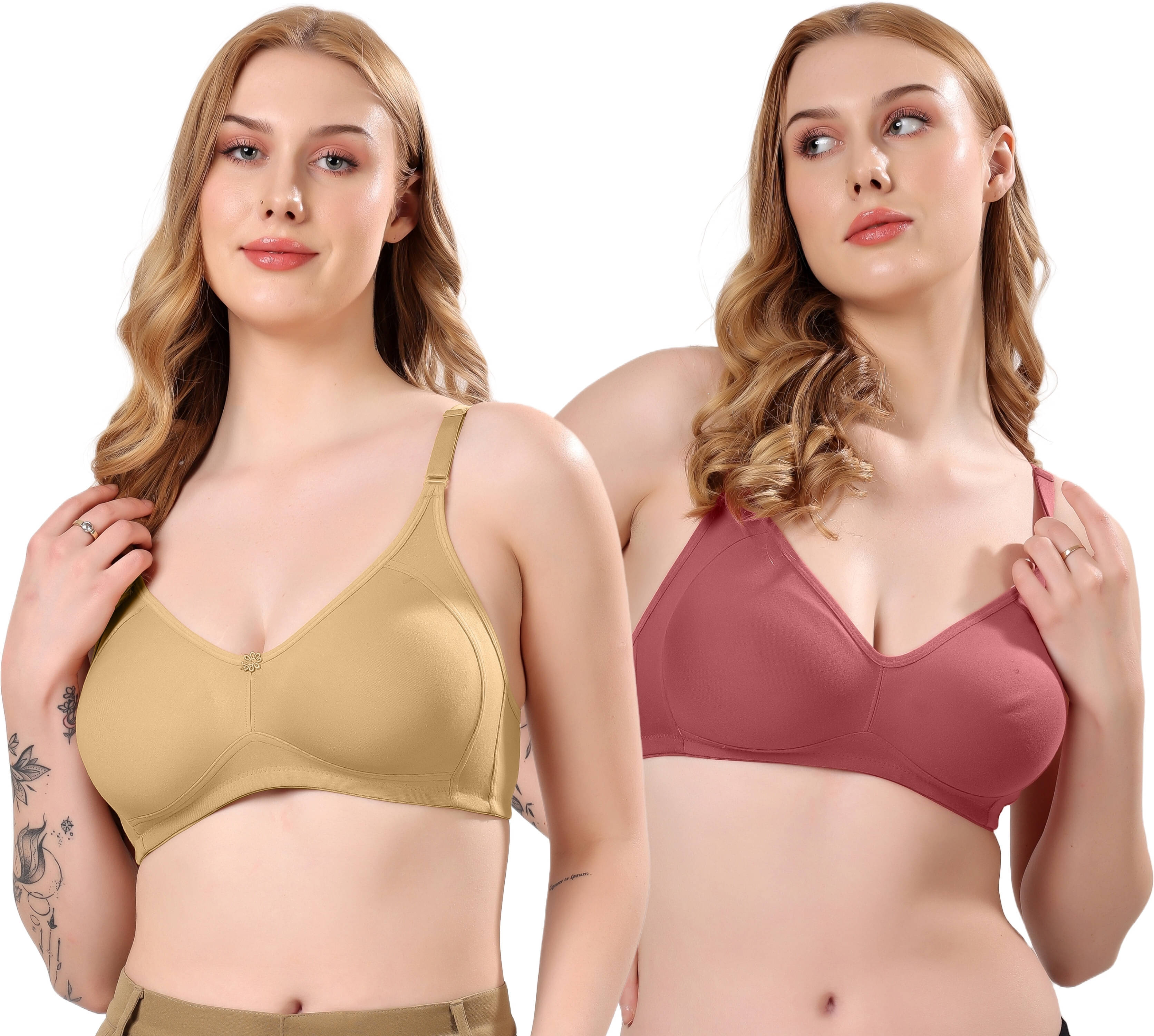 LONDON HILLS Pack of 2 Cotton Blend Non Padded Everyday Bra For Women ( Gold ) LONDON HILLS Pack of 2 Cotton Blend Non Padded Everyday Bra For Women ( Gold )