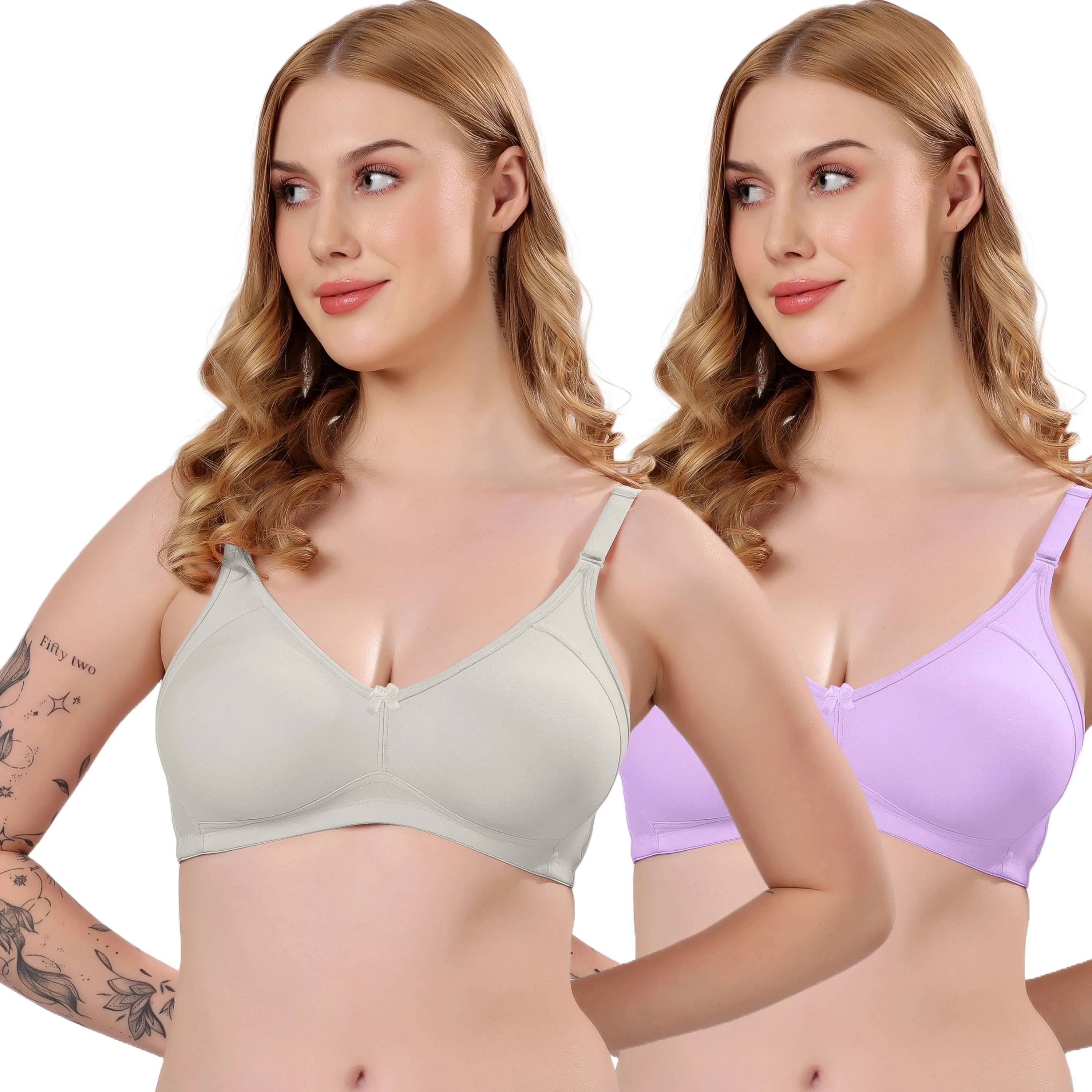 LONDON HILLS Pack of 2 Cotton Blend Non Padded Everyday Bra For Women ( Peach )