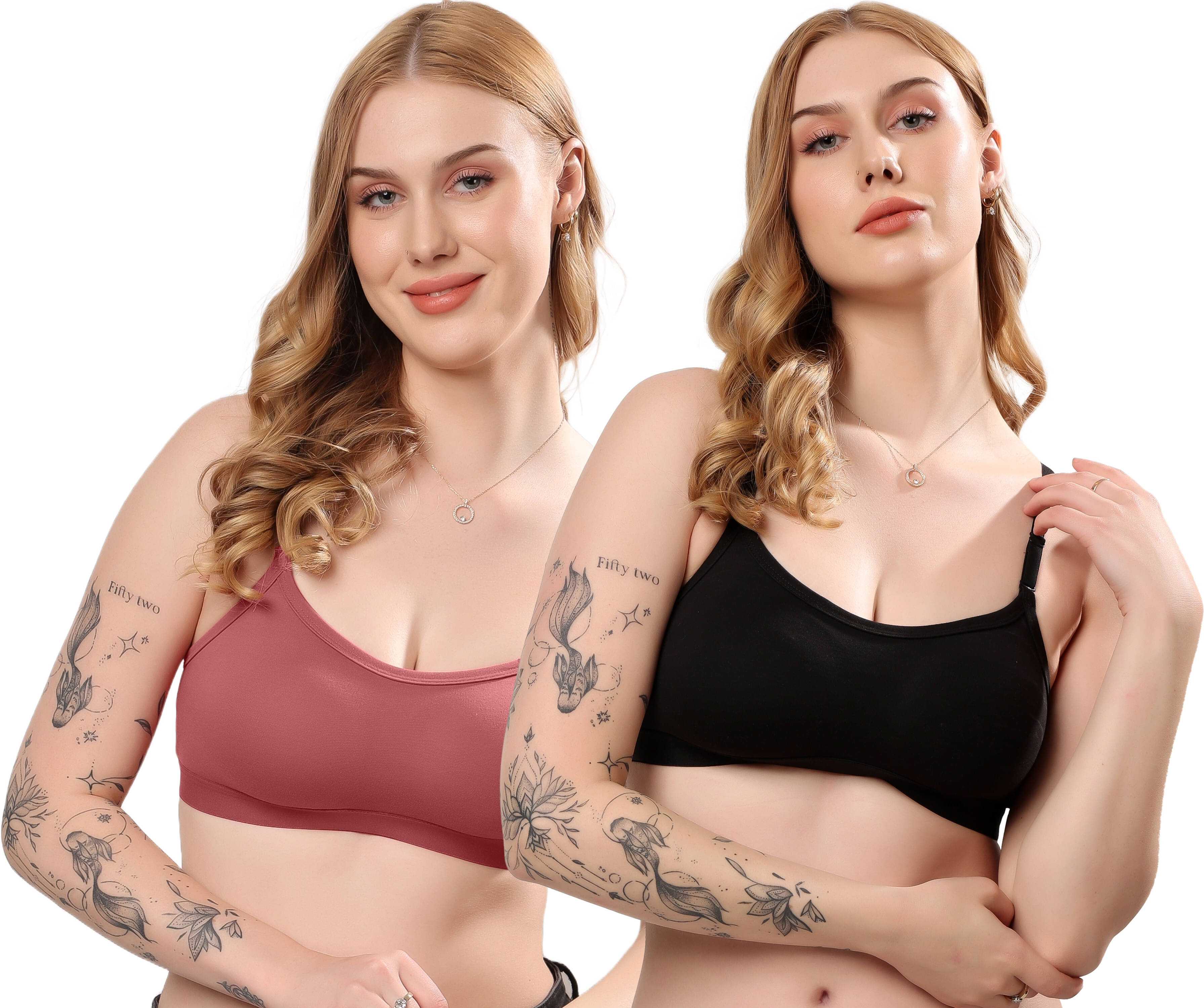     			LONDON HILLS Pack of 2 Cotton Blend Non Padded Sports Bra For Women ( Black )