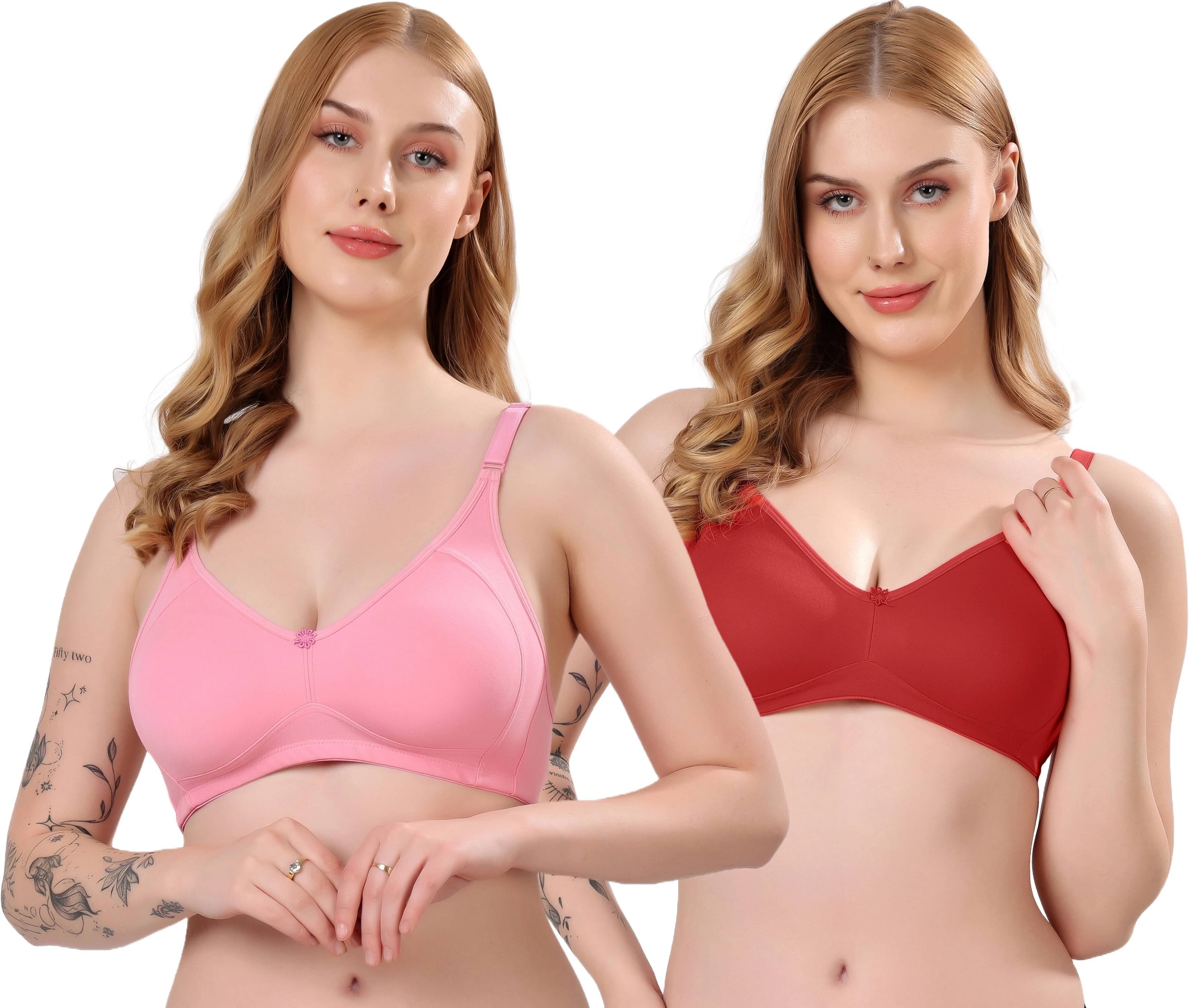 LONDON HILLS Pack of 2 Cotton Blend Non Padded Everyday Bra For Women ( Pink ) LONDON HILLS Pack of 2 Cotton Blend Non Padded Everyday Bra For Women ( Pink )