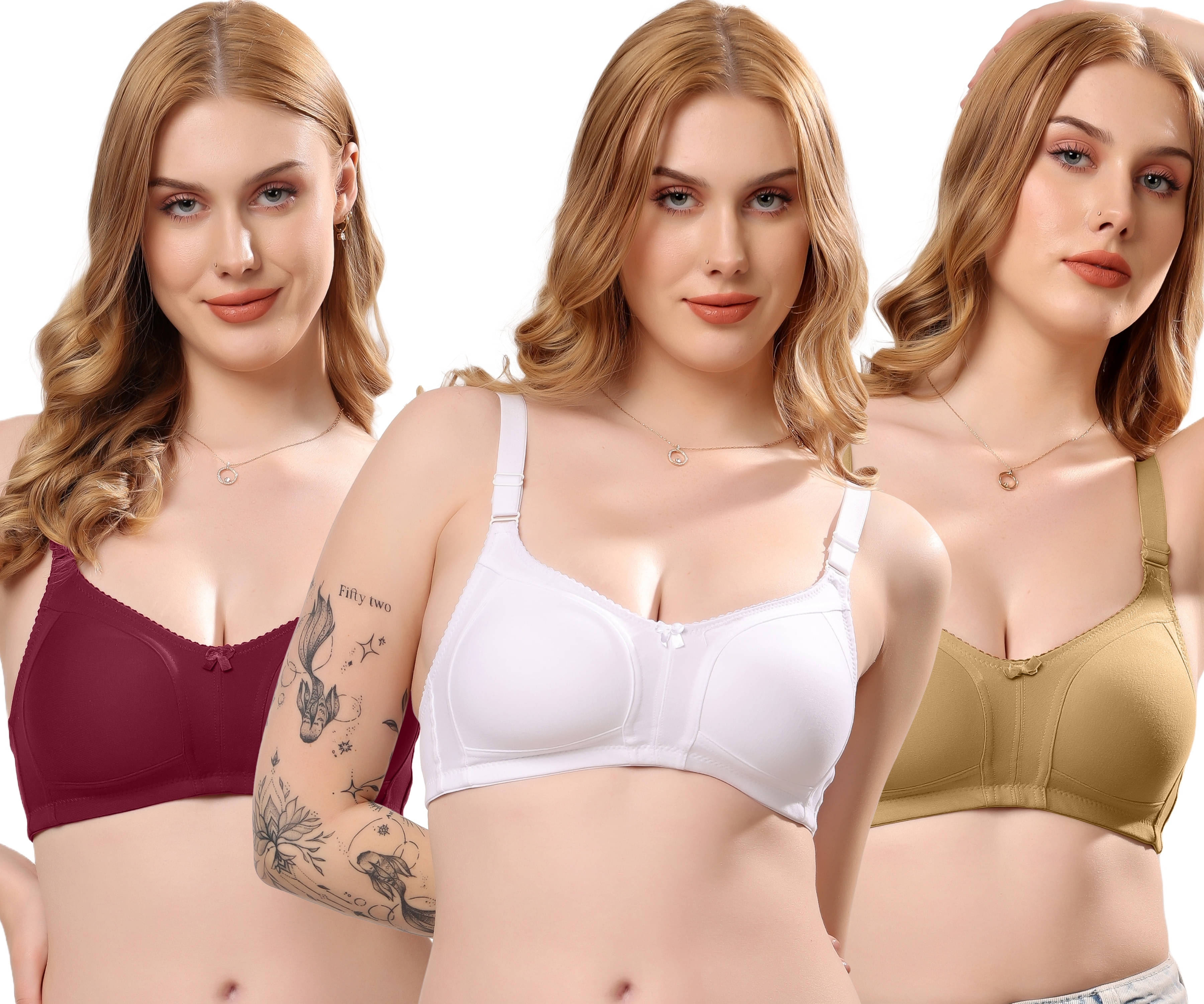     			LONDON HILLS Pack of 3 Cotton Blend Non Padded Everyday Bra For Women ( White )