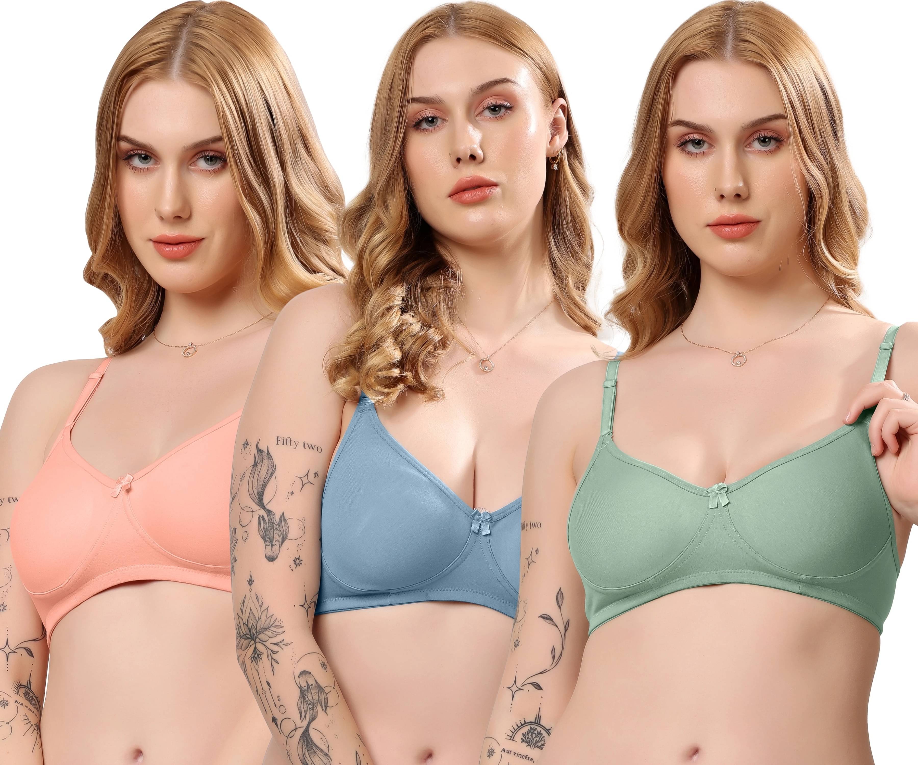 LONDON HILLS Pack of 3 Cotton Blend Non Padded Everyday Bra For Women ( Peach ) LONDON HILLS Pack of 3 Cotton Blend Non Padded Everyday Bra For Women ( Peach )