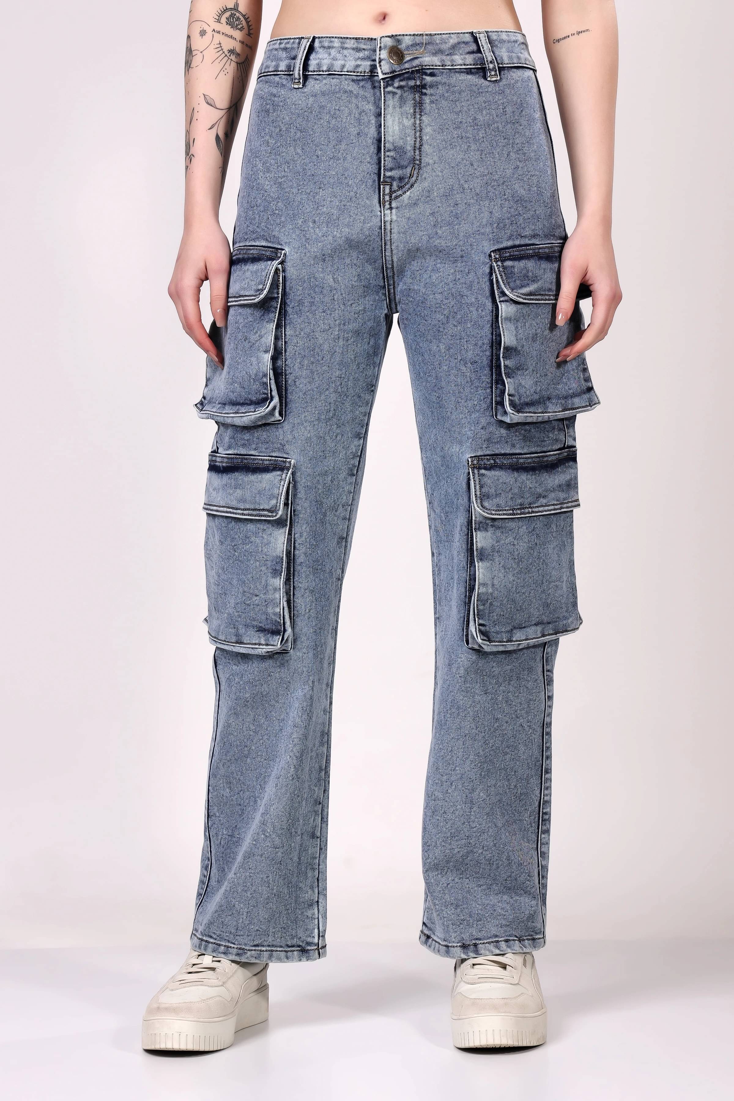     			LONDON HILLS Women Cotton Cargos Trousers ( Light Blue )