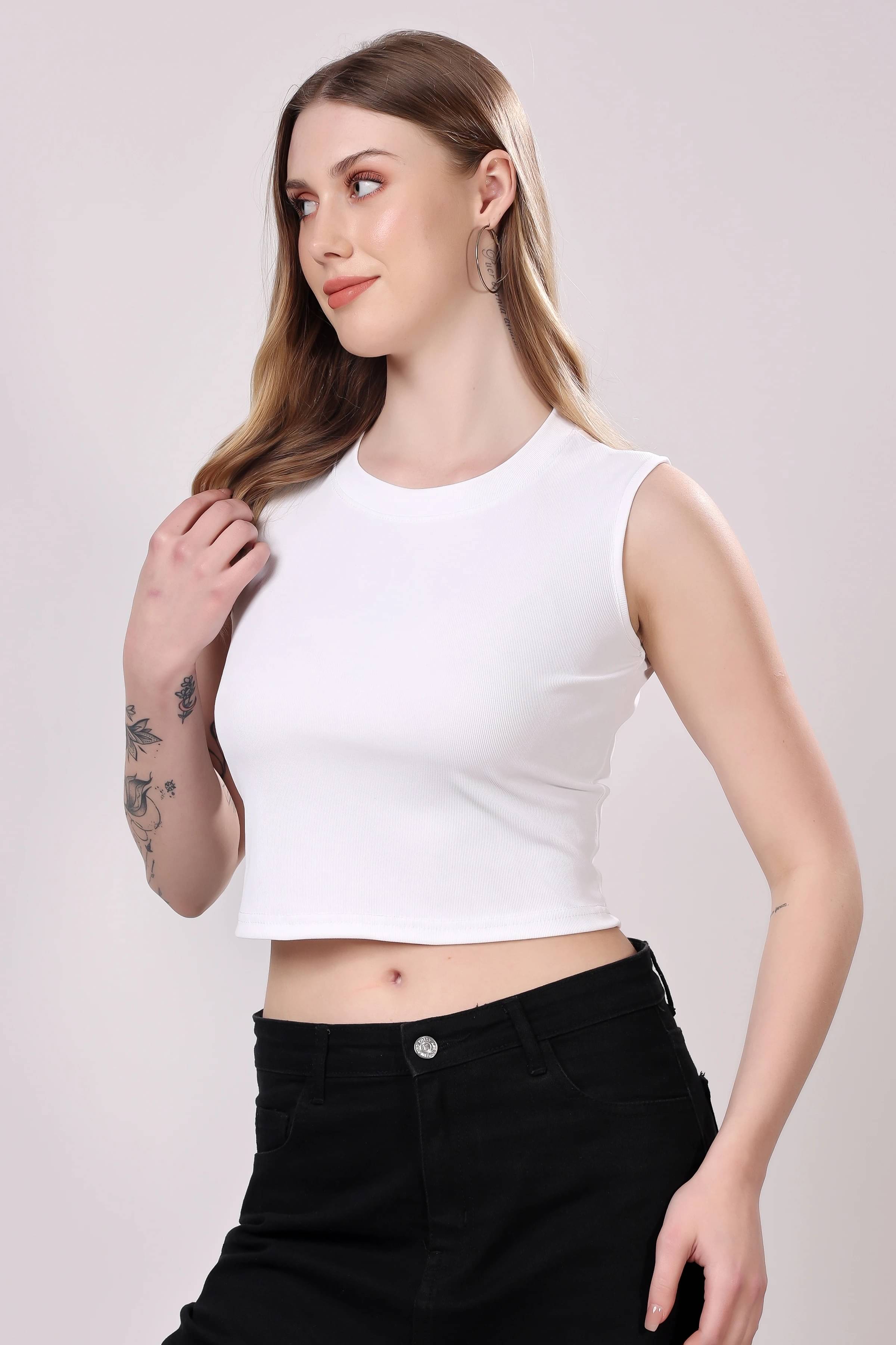 LONDON HILLS Women's Cotton Blend Crop Top ( White ) LONDON HILLS Women's Cotton Blend Crop Top ( White )